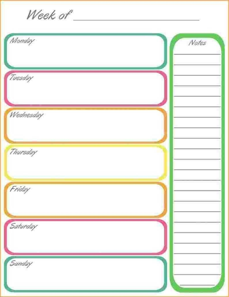 7 Day Week Schedule Template Example Calendar Printable