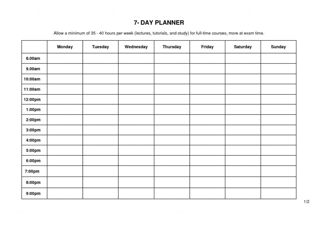 7 Day Weekly Planner Template | Weekly Calendar Template