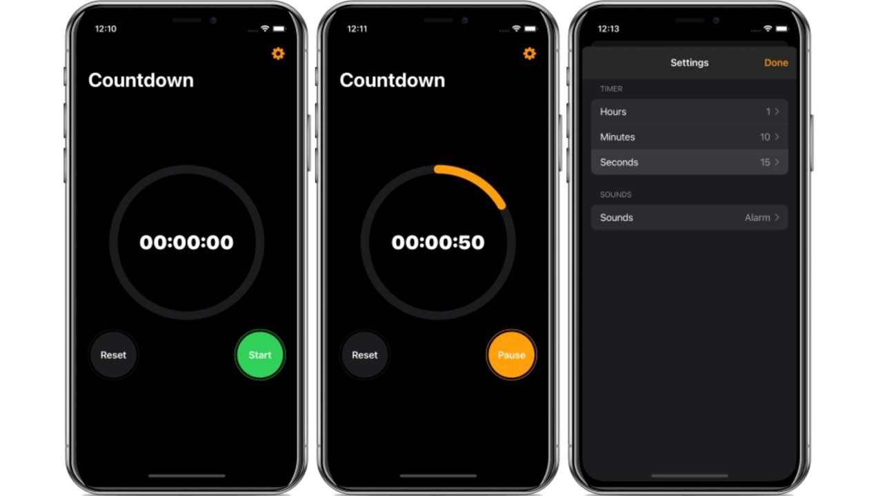 A Countdown Timer With Optional Alarm Sounds And Start, Pause