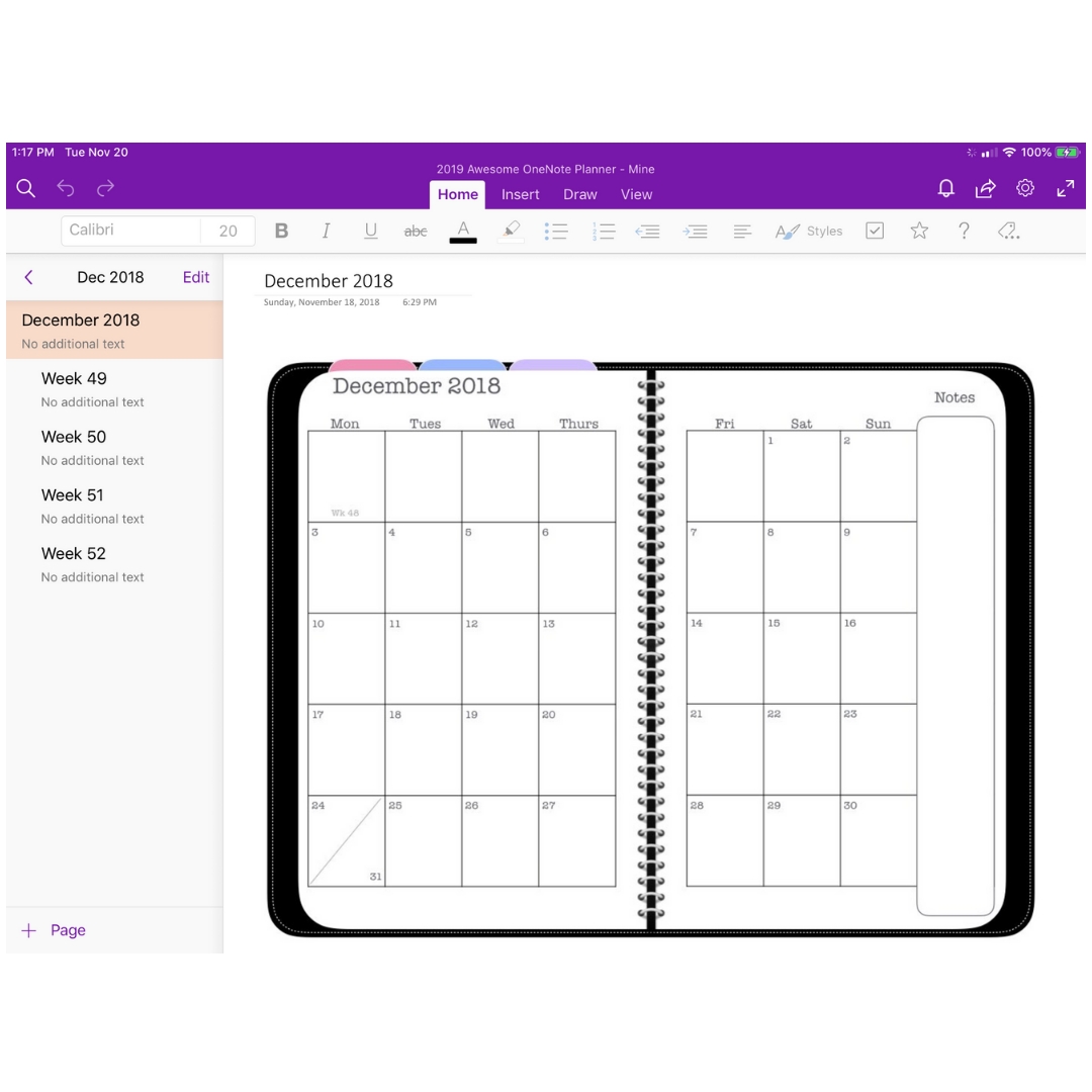 a simple but efficient monthly planner for microsoft onenote