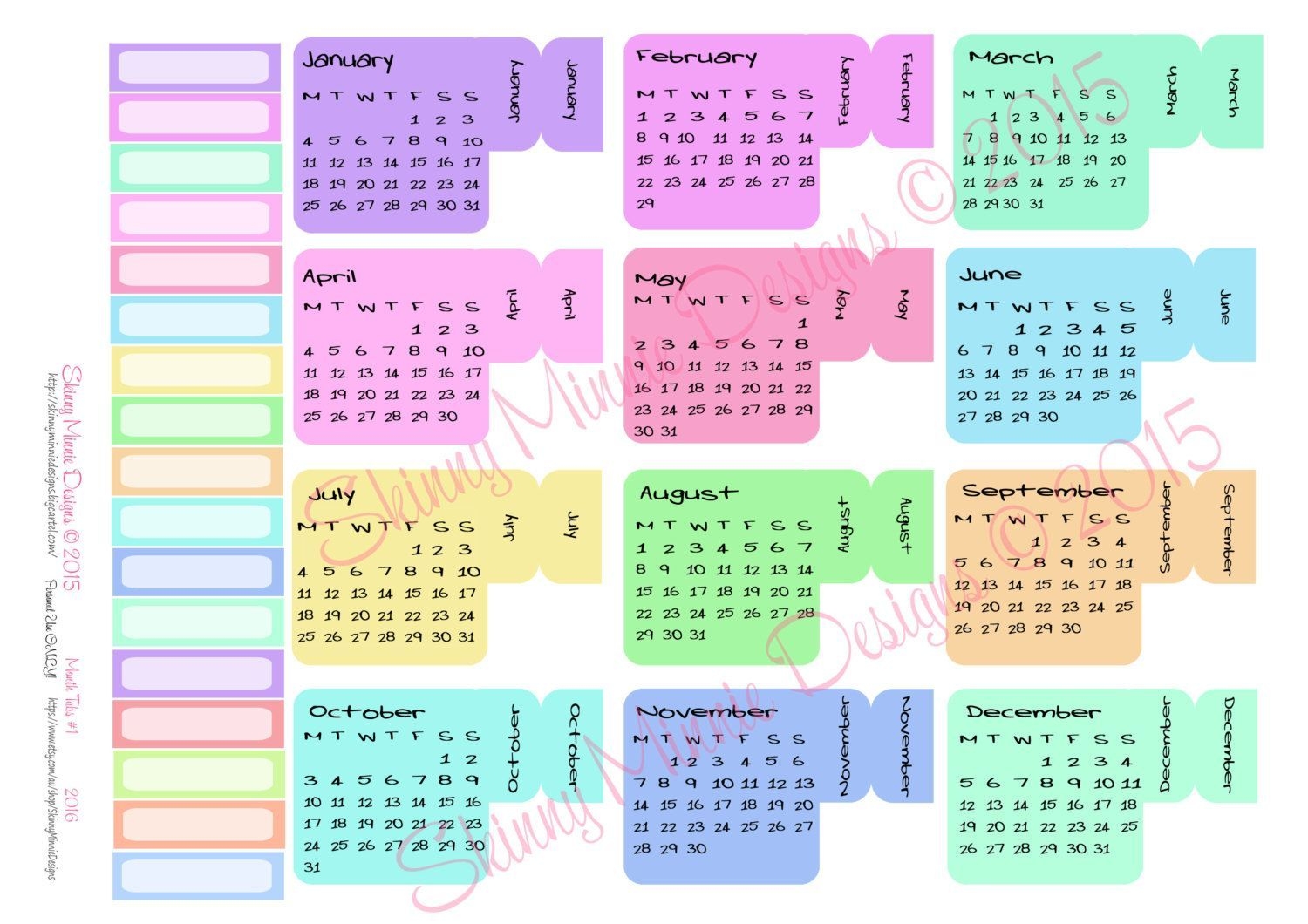 A4 Page Pdf Monthly Tab Planner Set In Pastel Colours Your