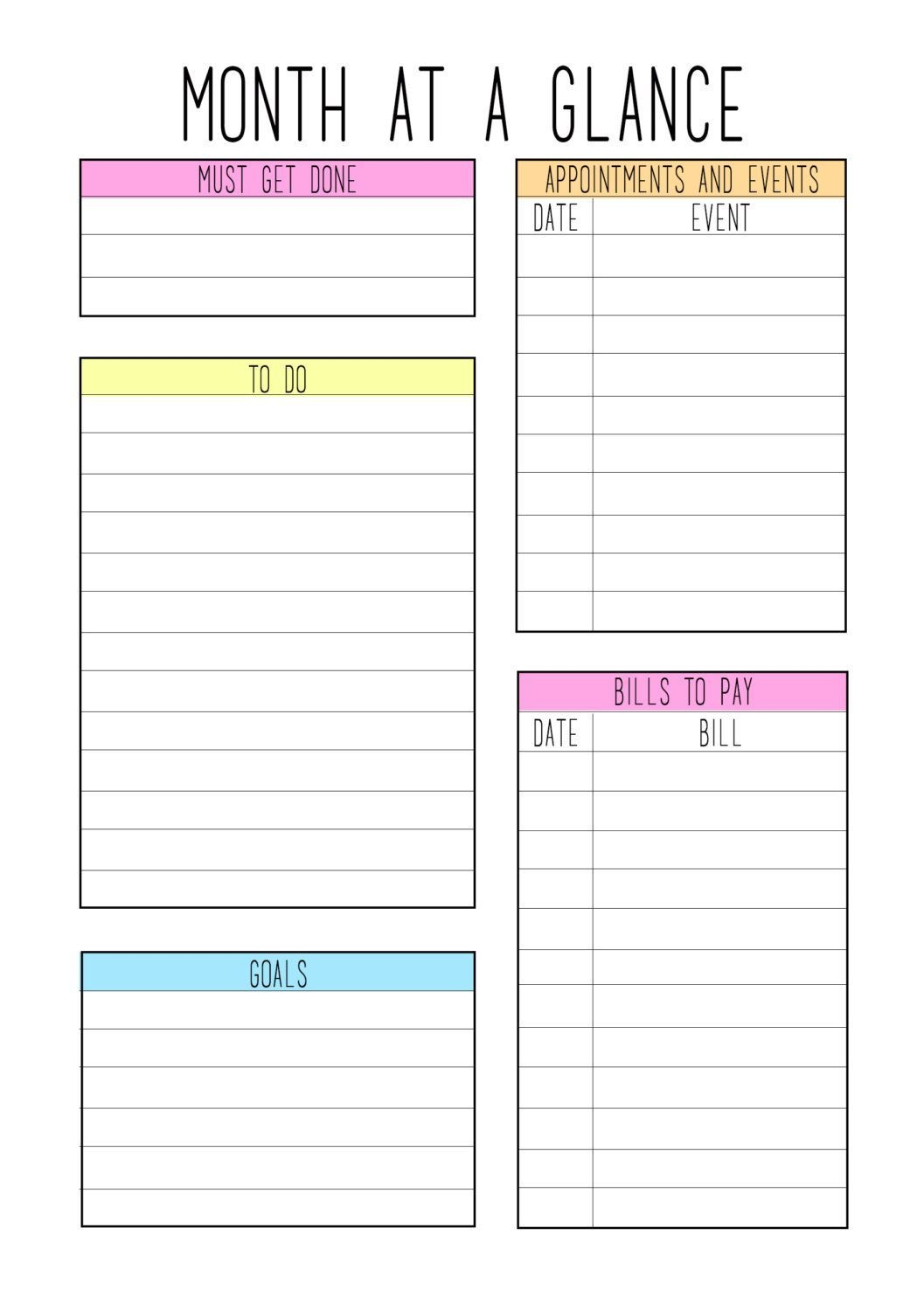 a5 month at a glance color theme | planner pages, planner