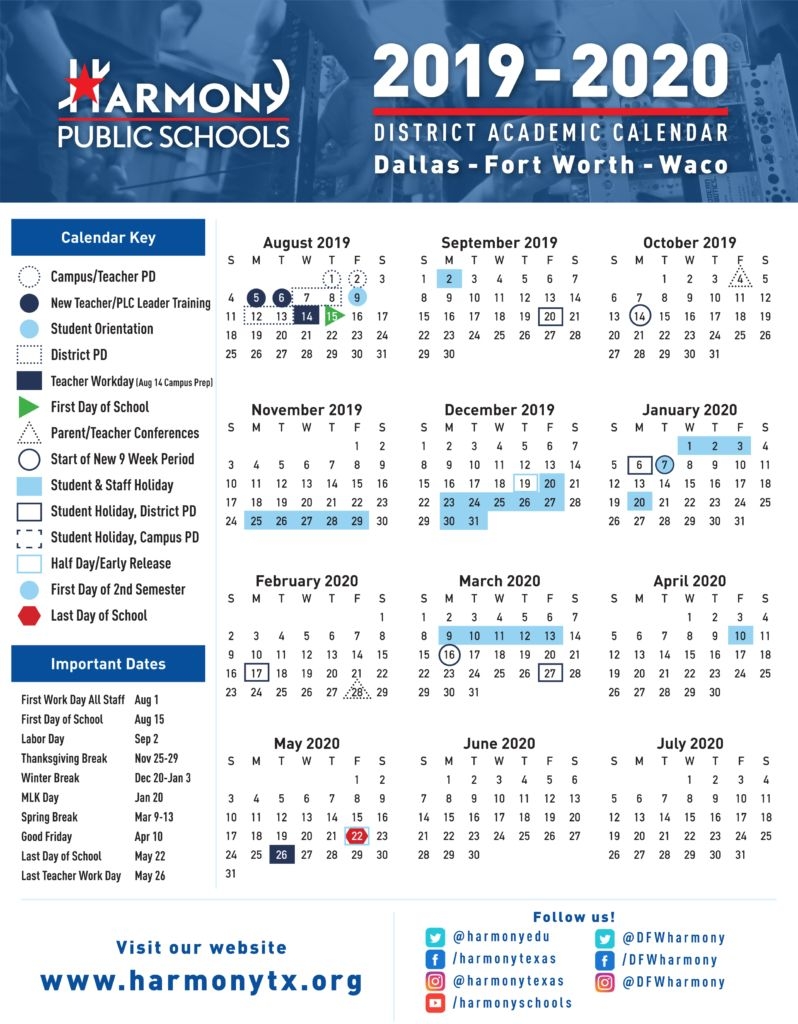 Academic Calendar – Harmony Science Academy – Euless