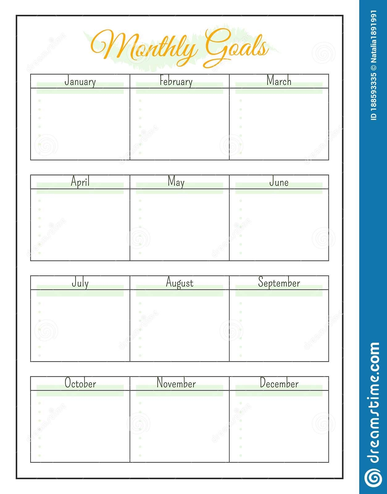 annual monthly goals minimalist planner page design stock