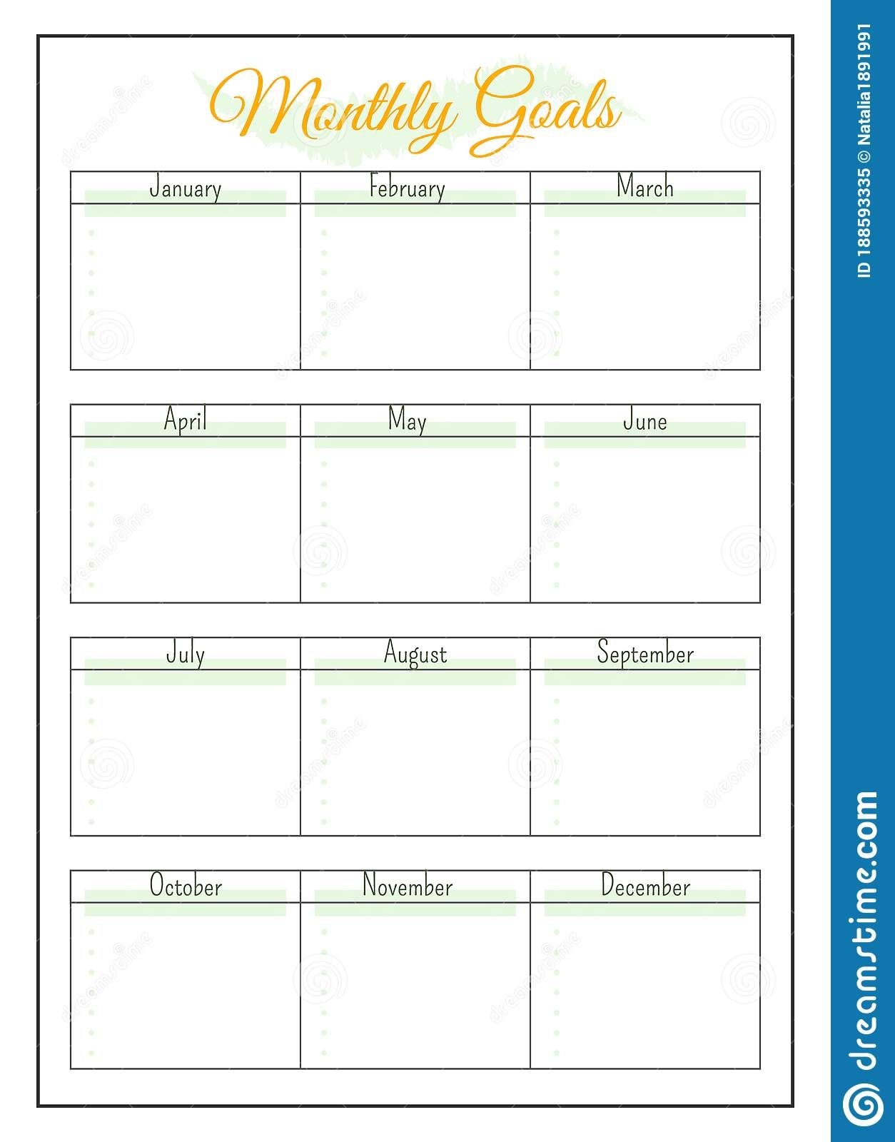 Annual Monthly Goals Minimalist Planner Page Design Stock