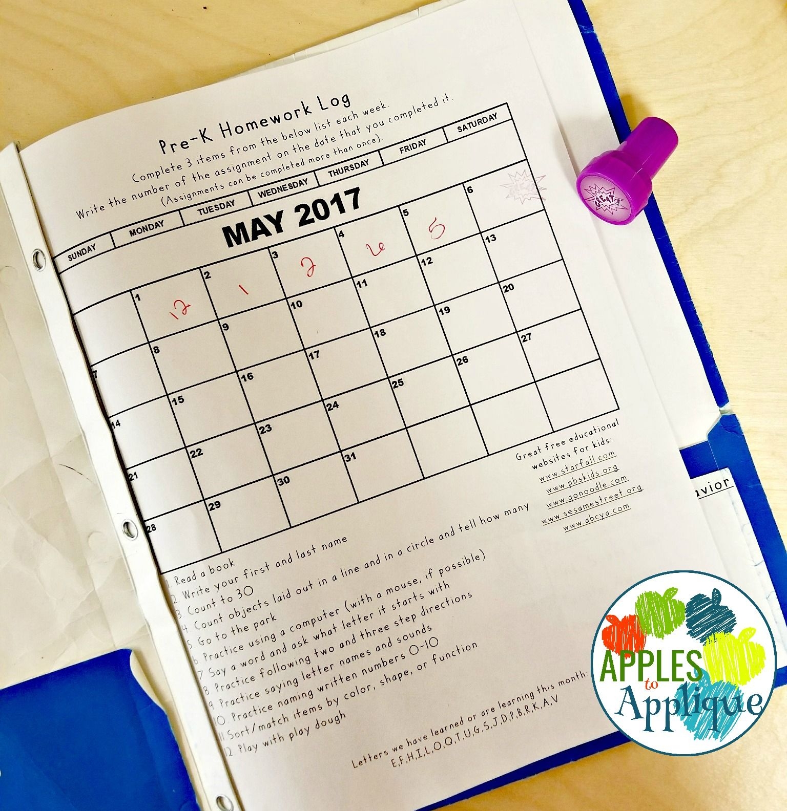 Month To Month Homework Calender For Pre K Example Calendar Printable