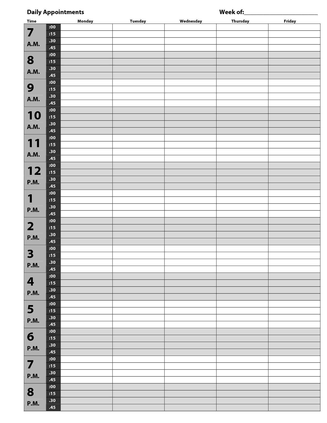 30 Minute Weekly Schedule Printable Example Calendar Printable