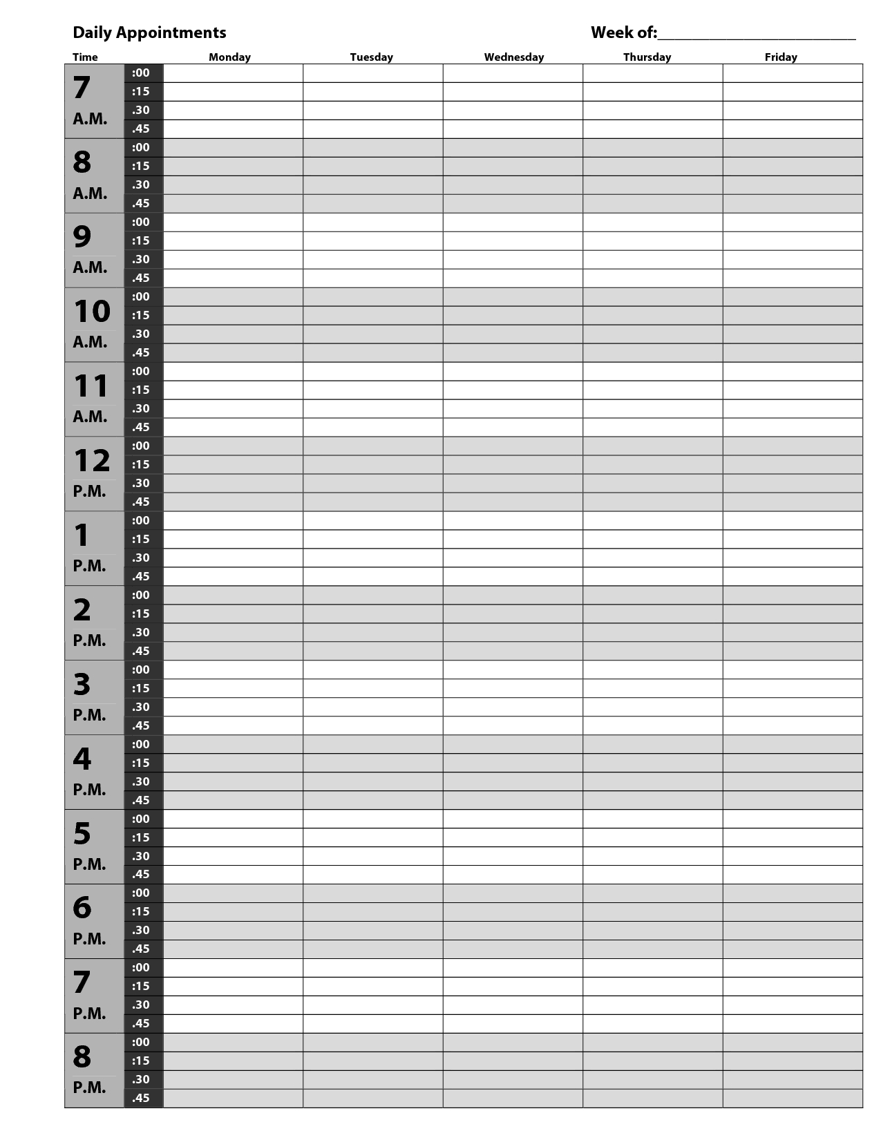 Free Printable Daily Appointment Calendar Template