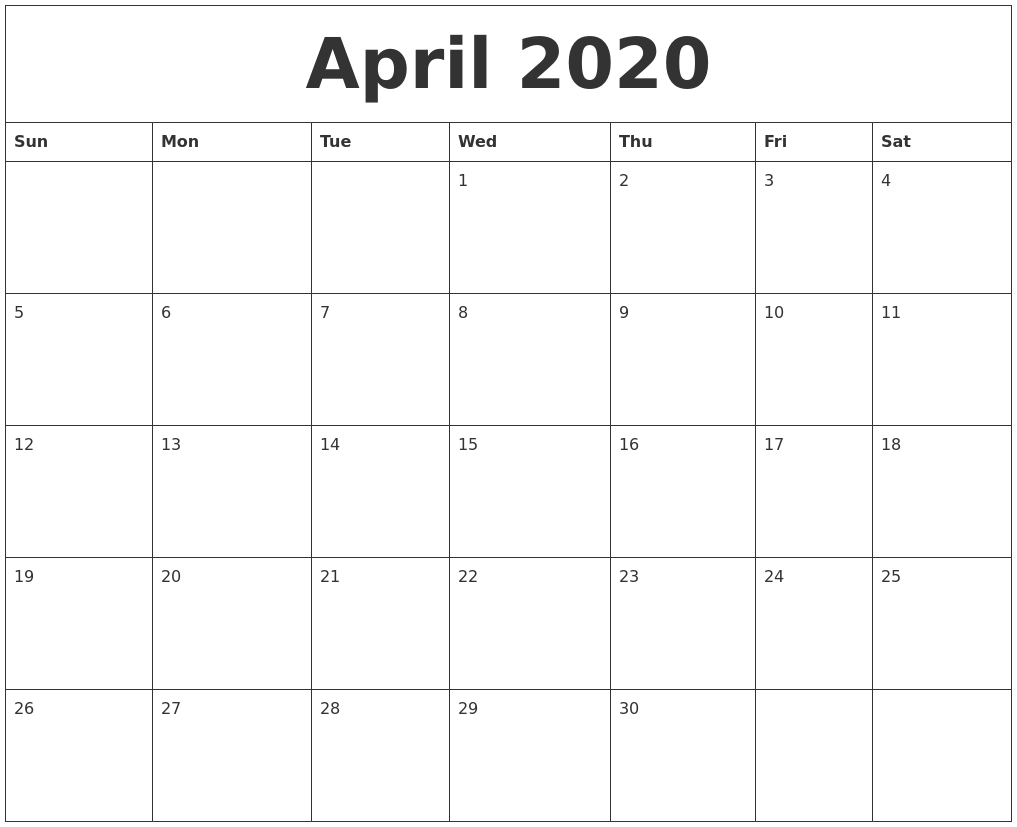 April 2020 Calendar Template | Editable Calendar, Monthly