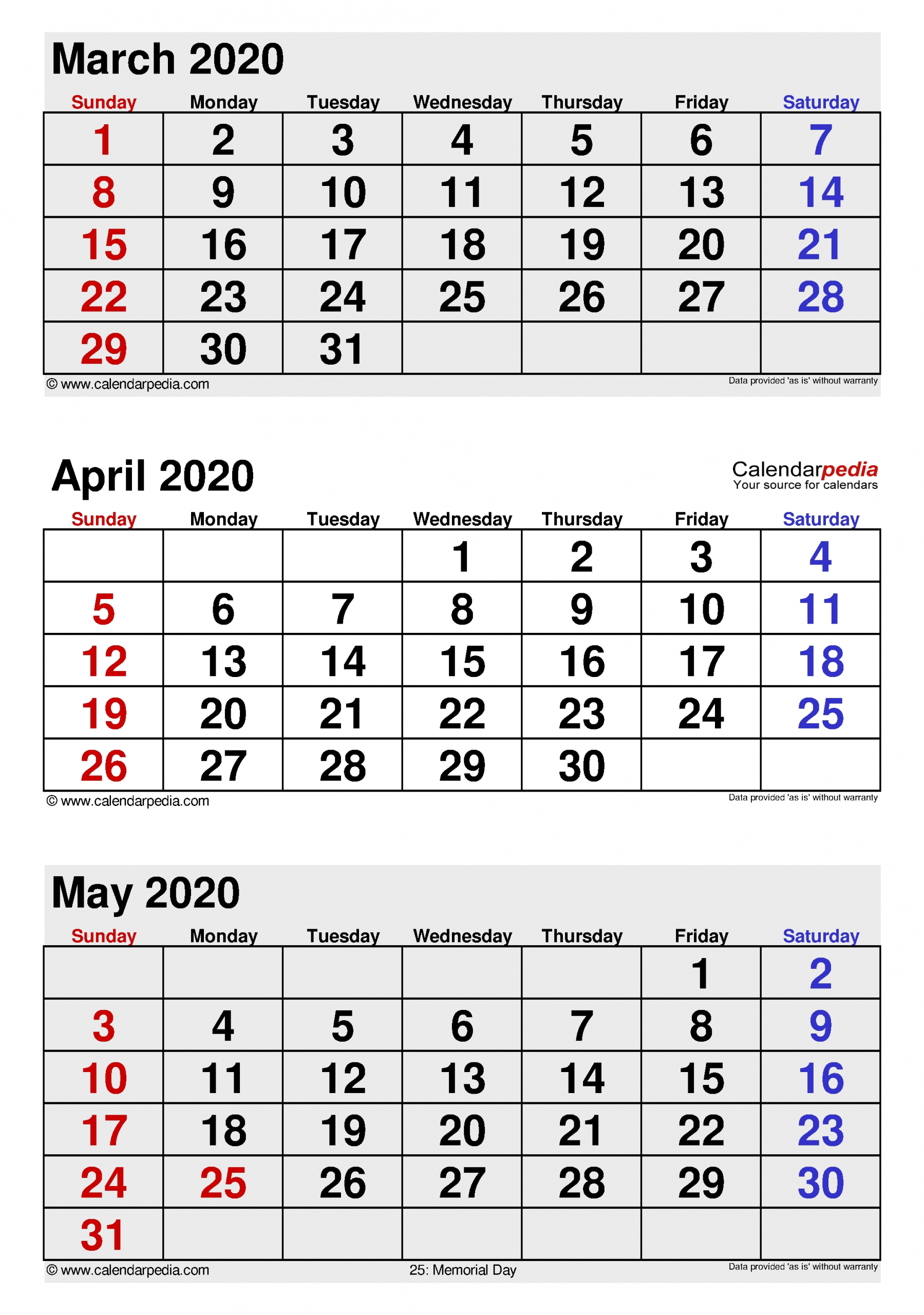 April 2020 Calendar | Templates For Word, Excel And Pdf