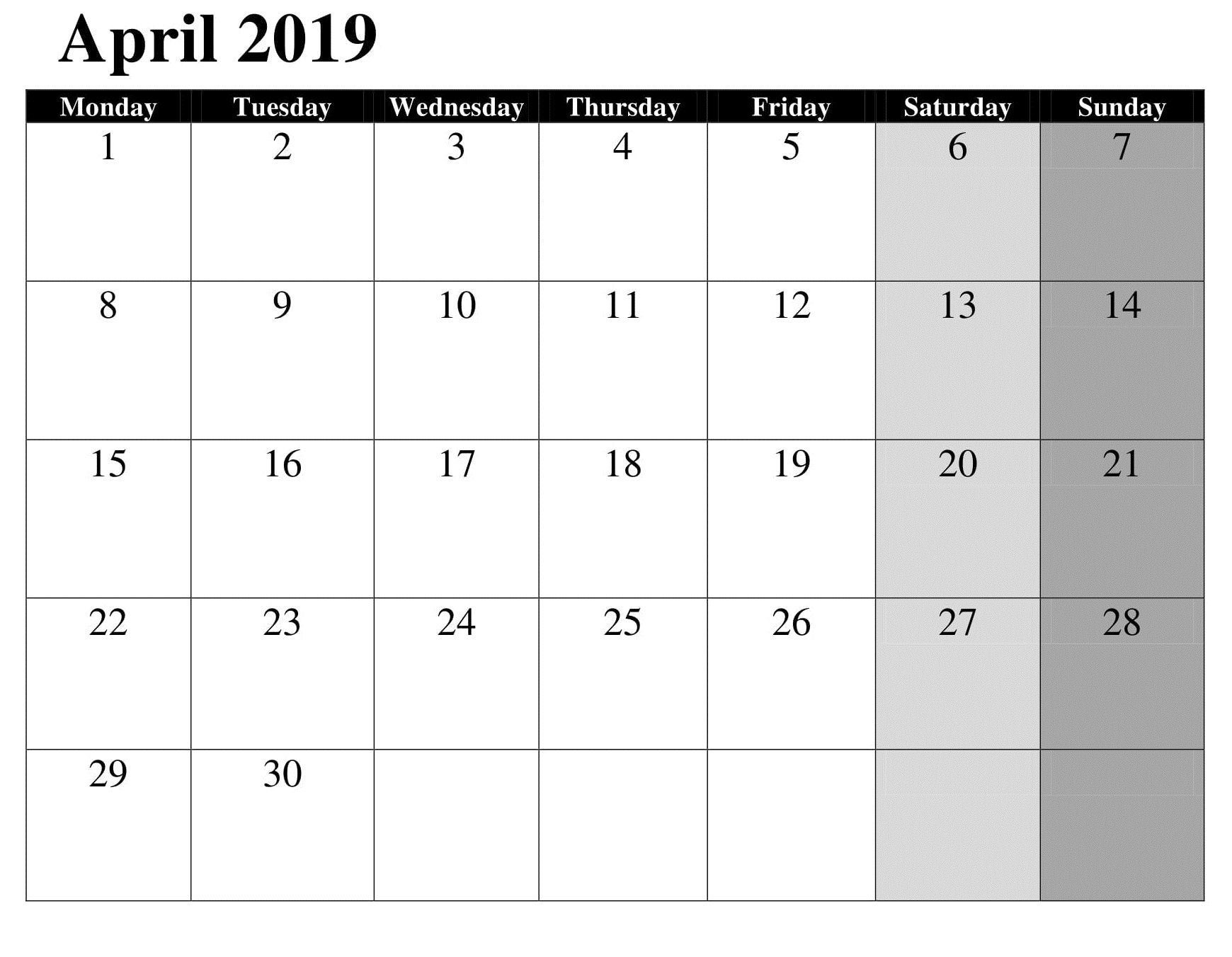 april google calendar template 2019 | daily calendar