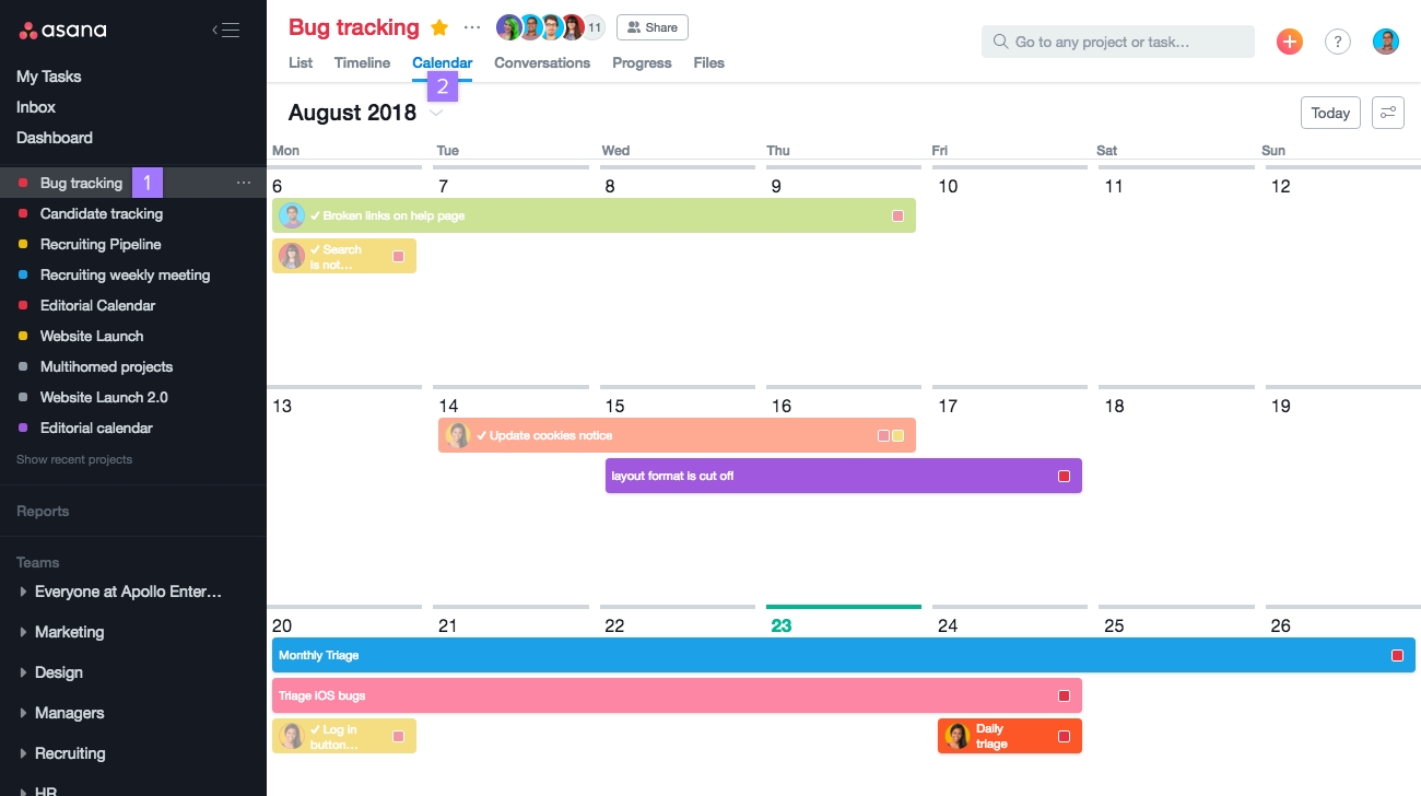 asana calendar view options | product guide · asana