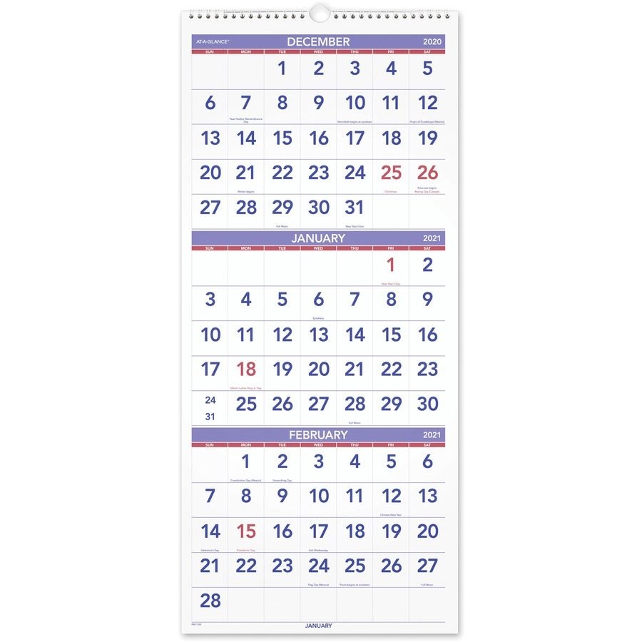 At A Glance 3 Month Reference Wall Calendar
