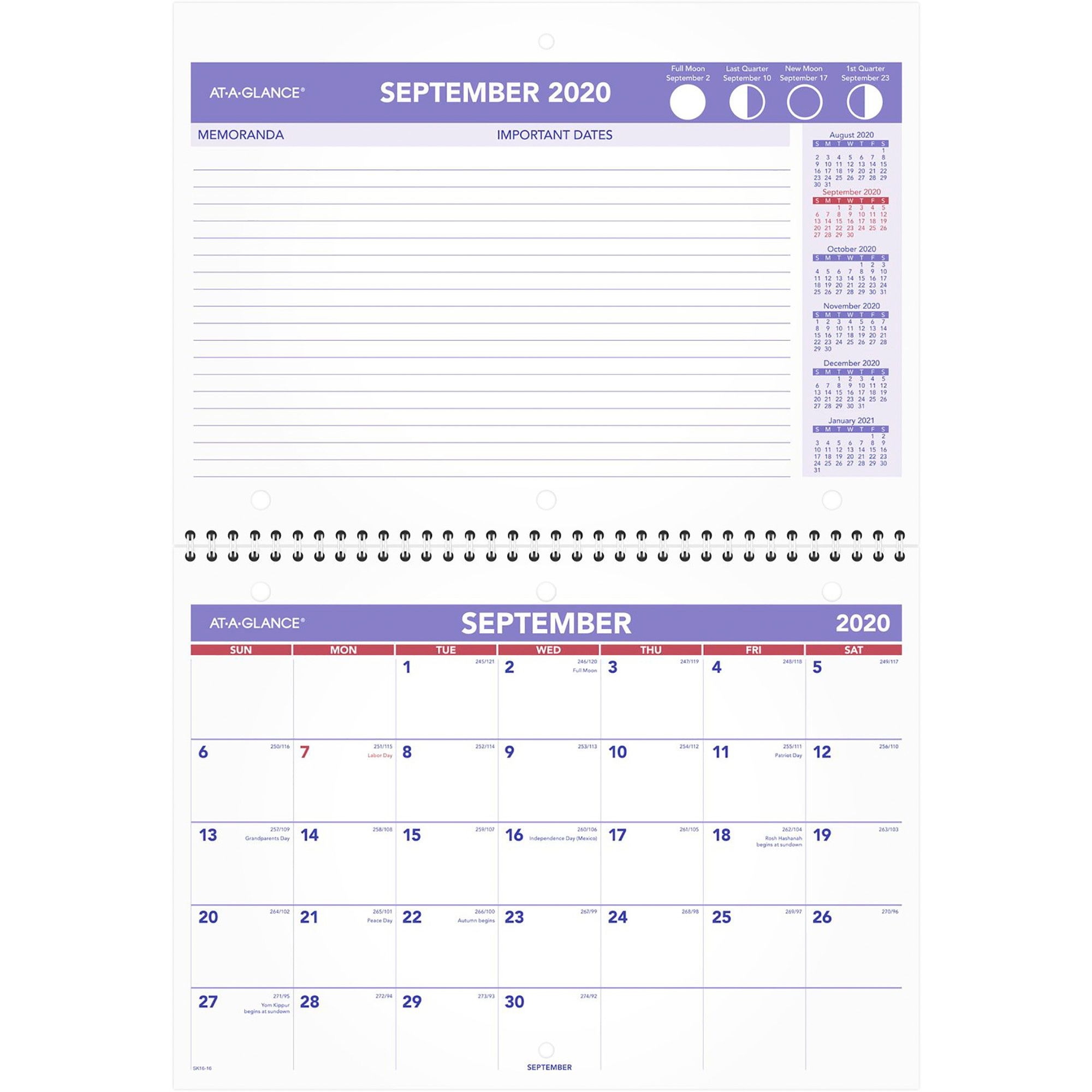 At A Glance Academic Monthly Wall Calendar Academic Julian Dates Monthly 1 3 Year September 2020 Till December 2021 1 Month Double Page