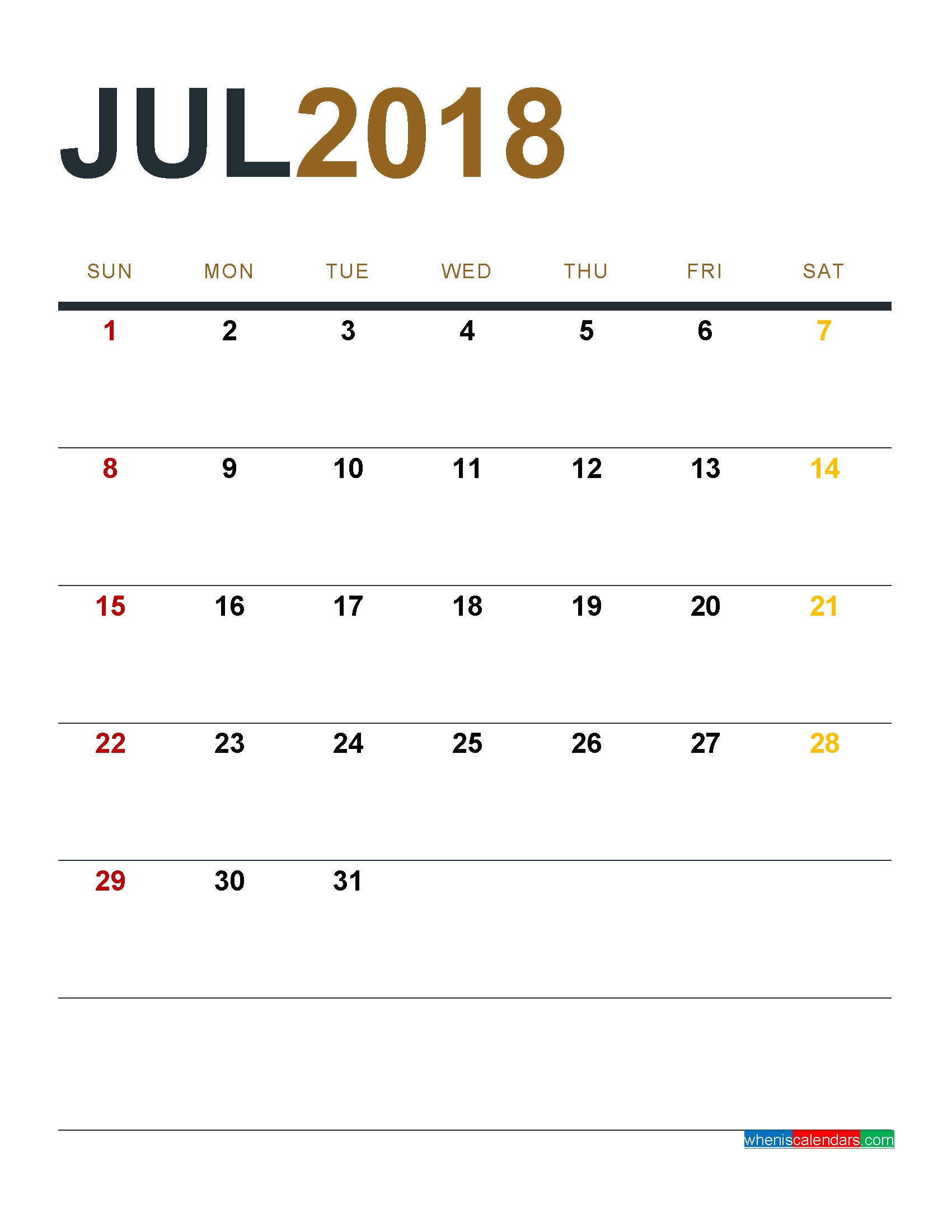 August 2018 Calendar Printable As Pdf And Image 1 Month 1