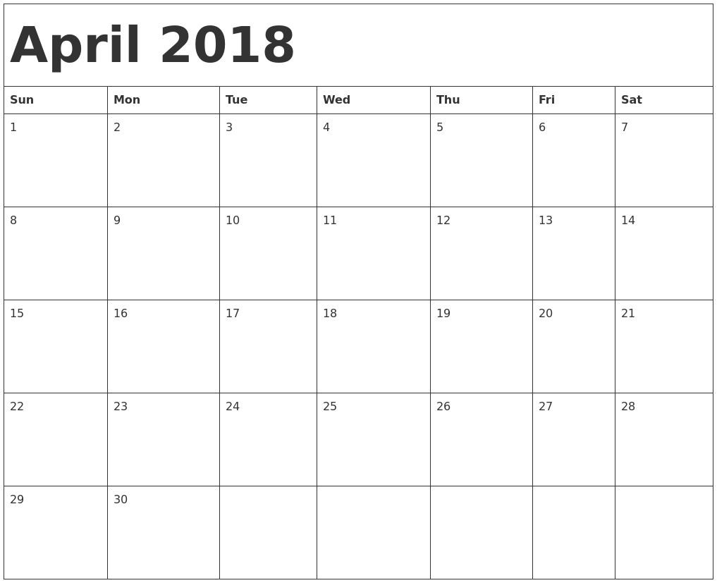 august 2018 calendar printable with usa — april 2018