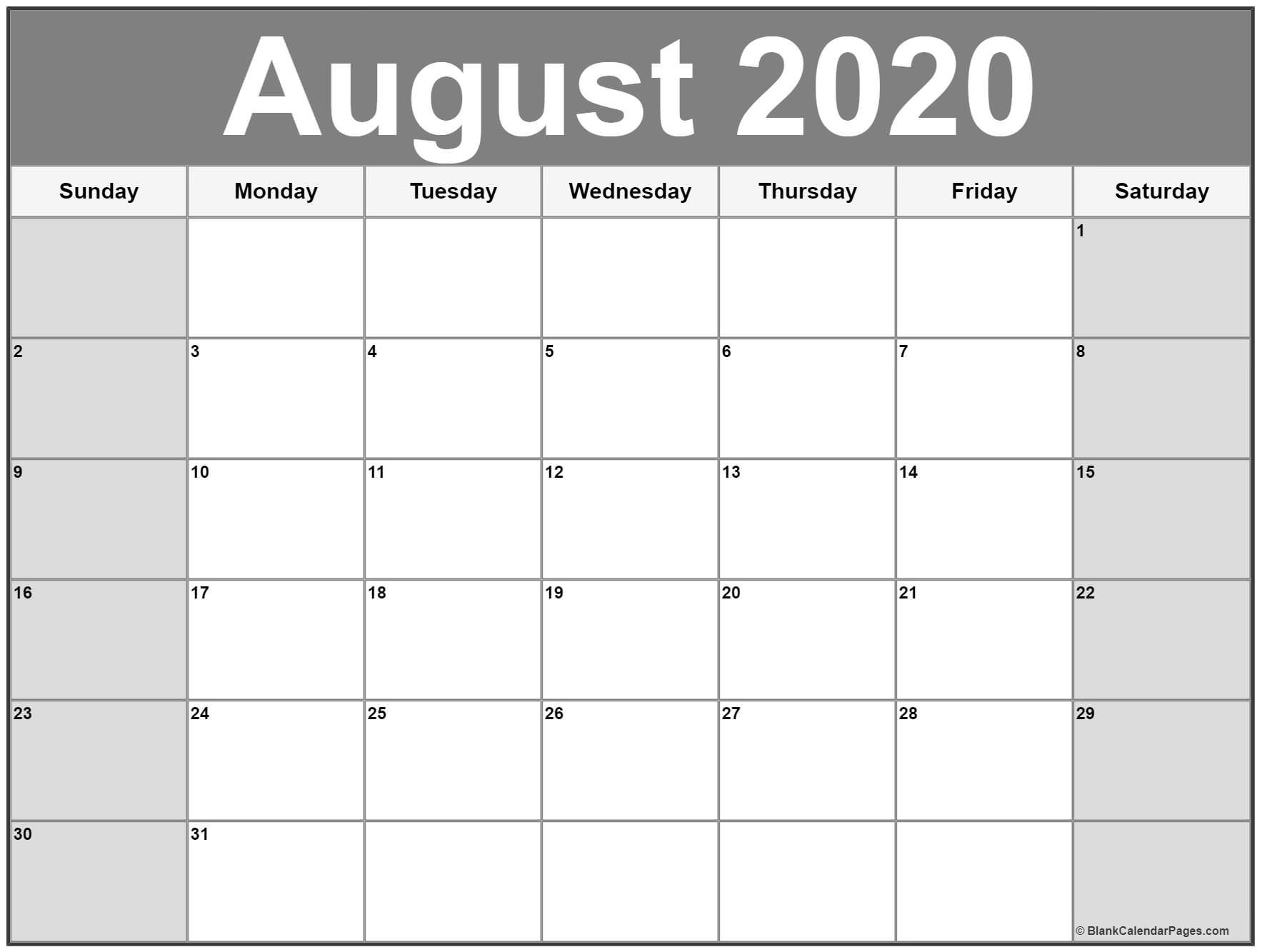 August 2020 Calendar | Free Printable Monthly Calendars