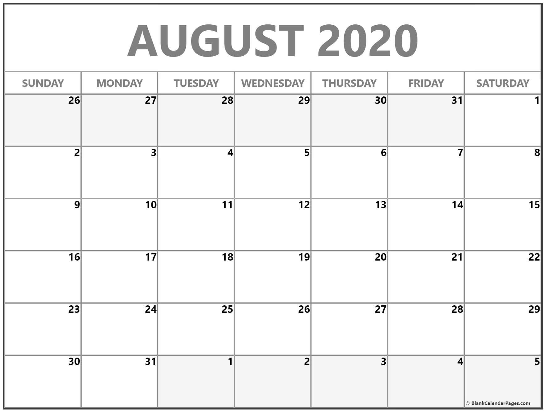 August 2020 Calendar | Free Printable Monthly Calendars