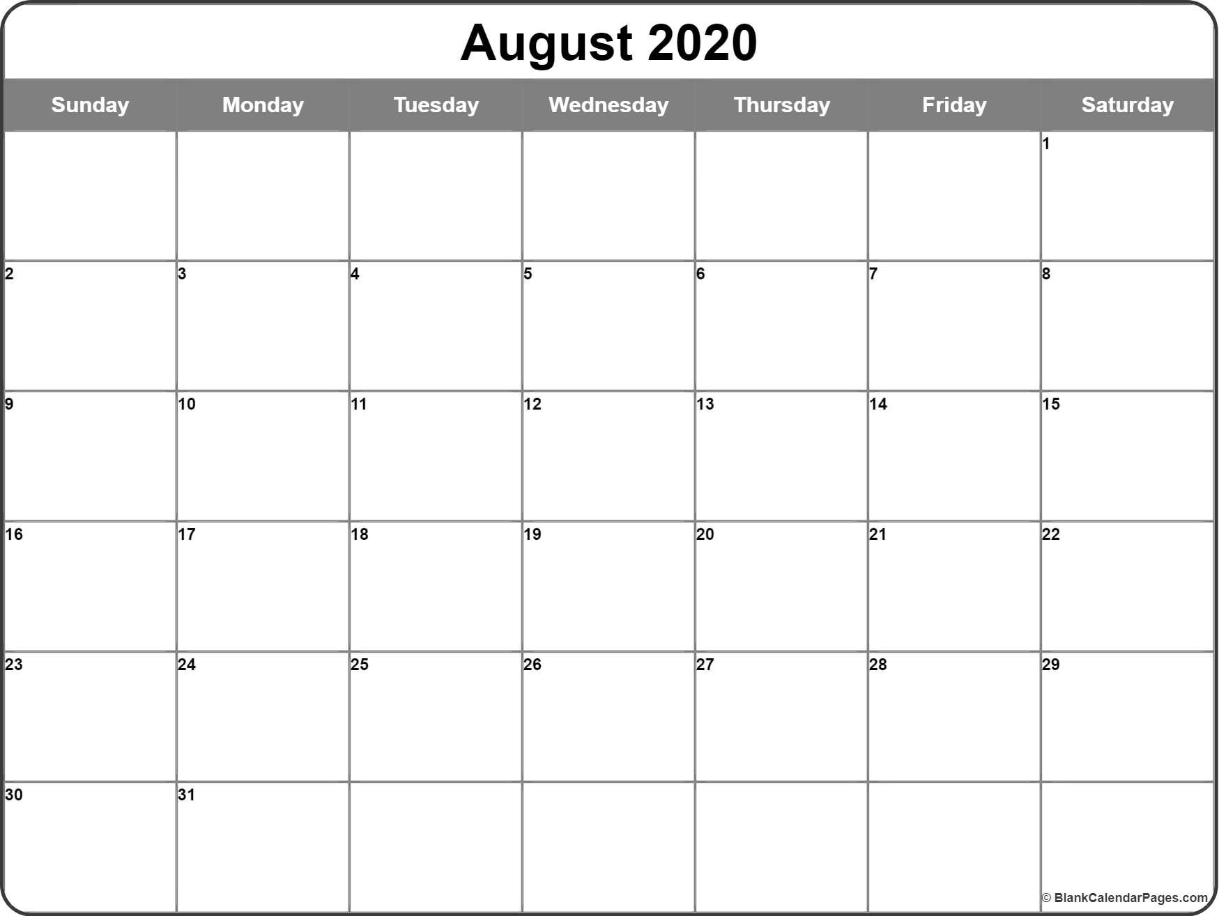 August 2020 Calendar | Free Printable Monthly Calendars