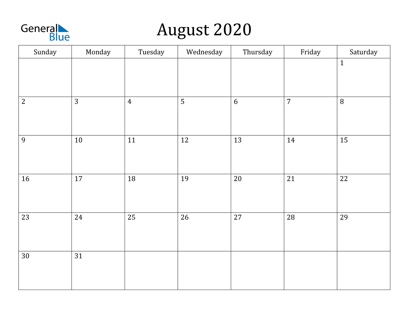 August 2020 Calendar Pdf Word Excel