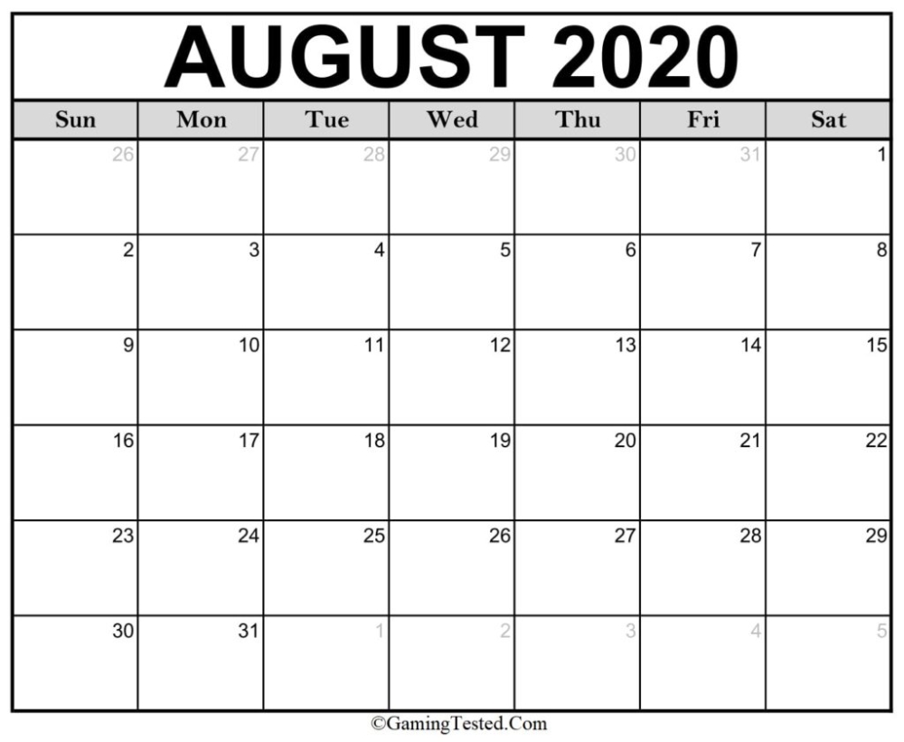 august 2020 calendar printable last month of summer | 12