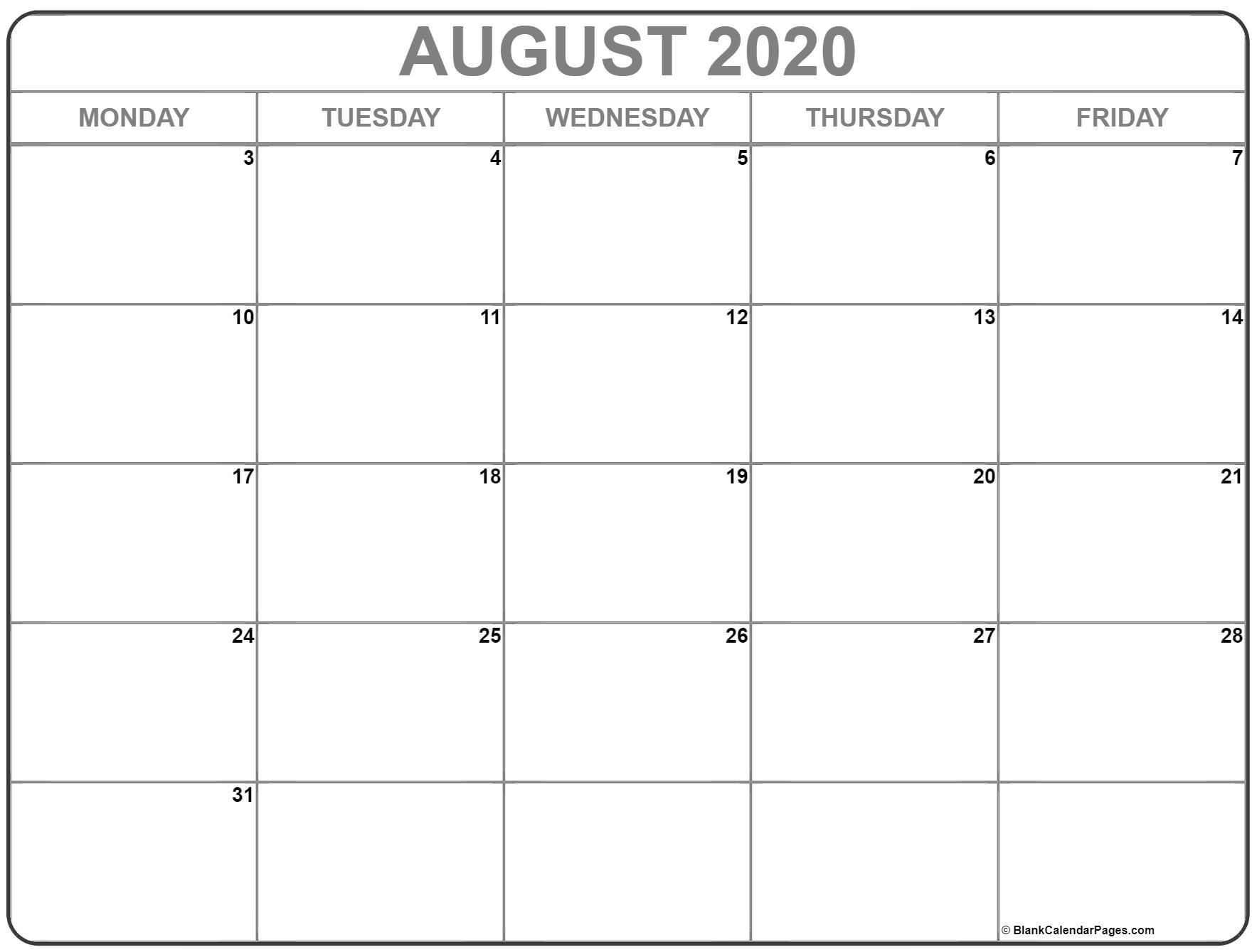 august 2020 monday calendar | monday to sunday