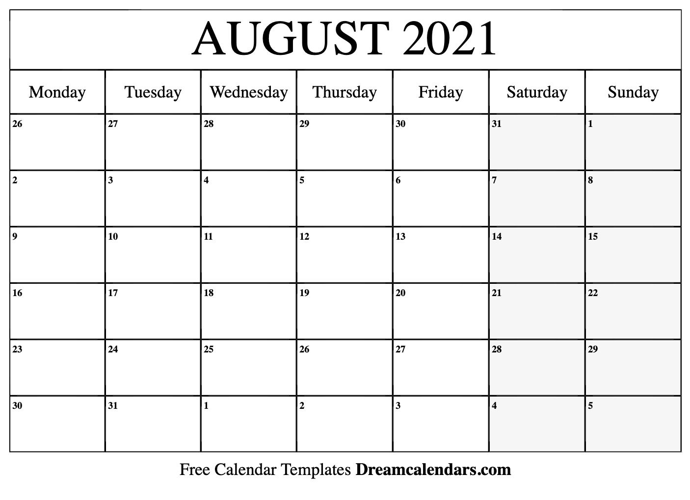 August 2021 Calendar | Free Blank Printable Templates