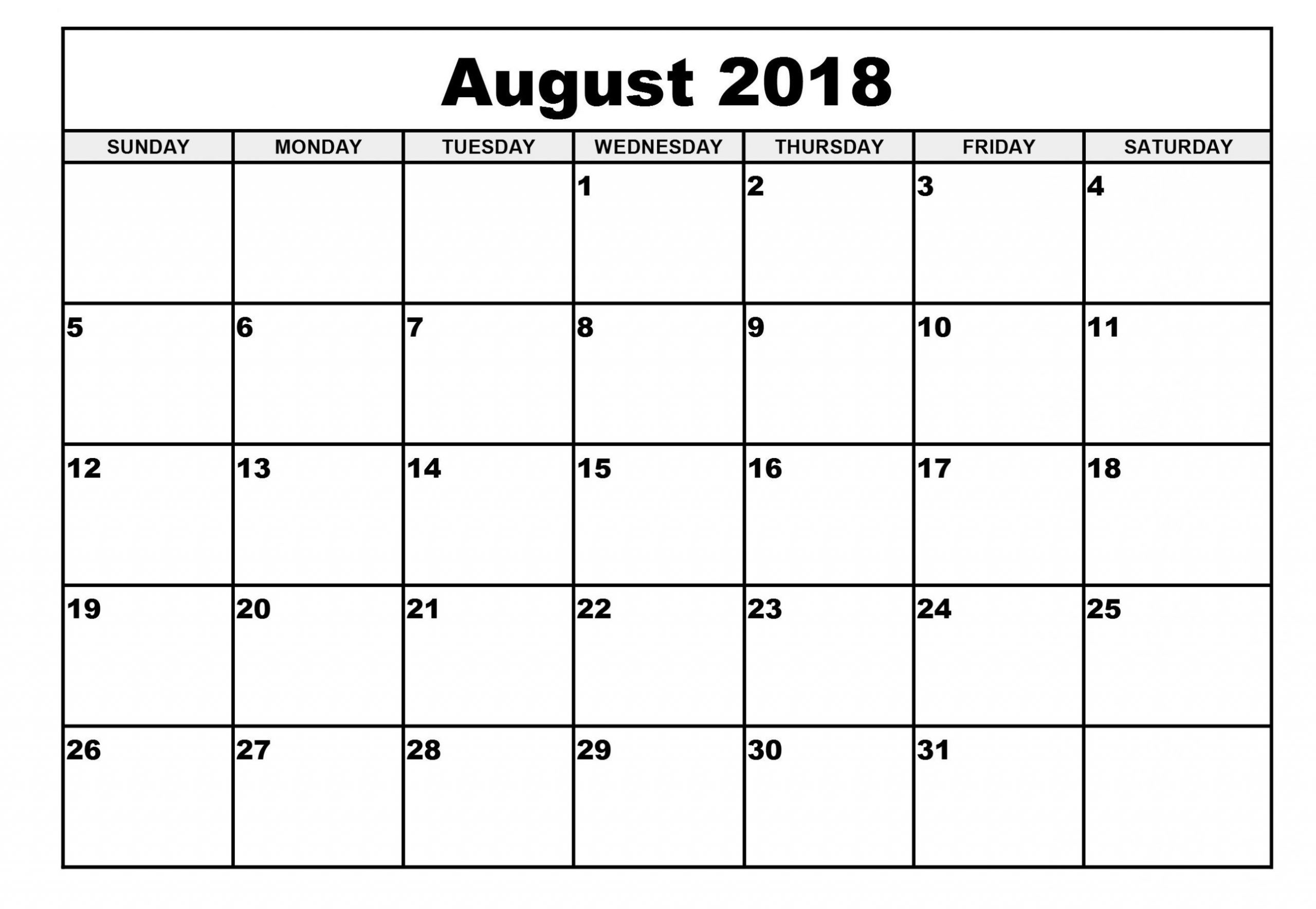 august printable calendar 2018 blank template | printable