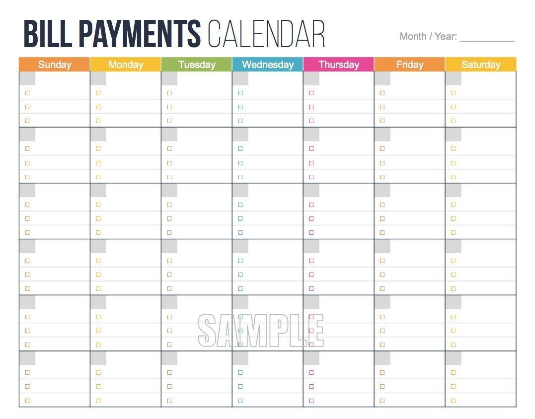 Awesome Bill Calendar Template Printable | Free Printable