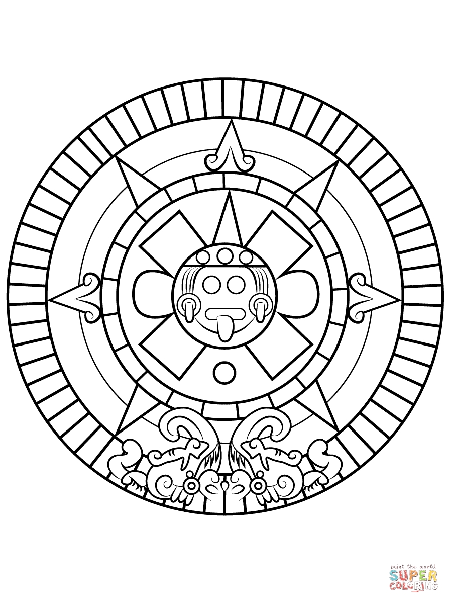 Aztec Sun Stone | Super Coloring | Sun Coloring Pages, Aztec