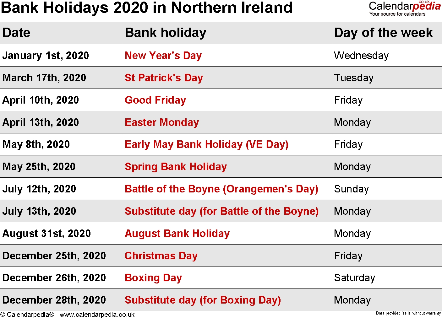 bank holidays 2020 in the uk, with printable templates