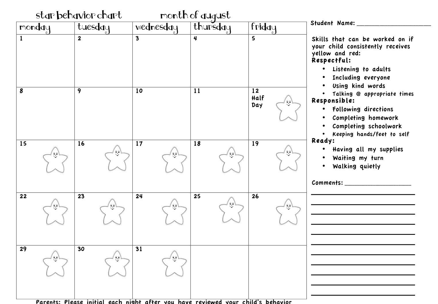 Behavior Calendars!! | Behavior Calendar, Classroom Behavior