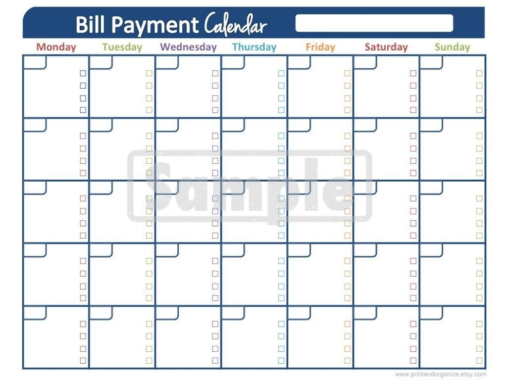 Bill Payment Calendar Printables For Organizing Your
