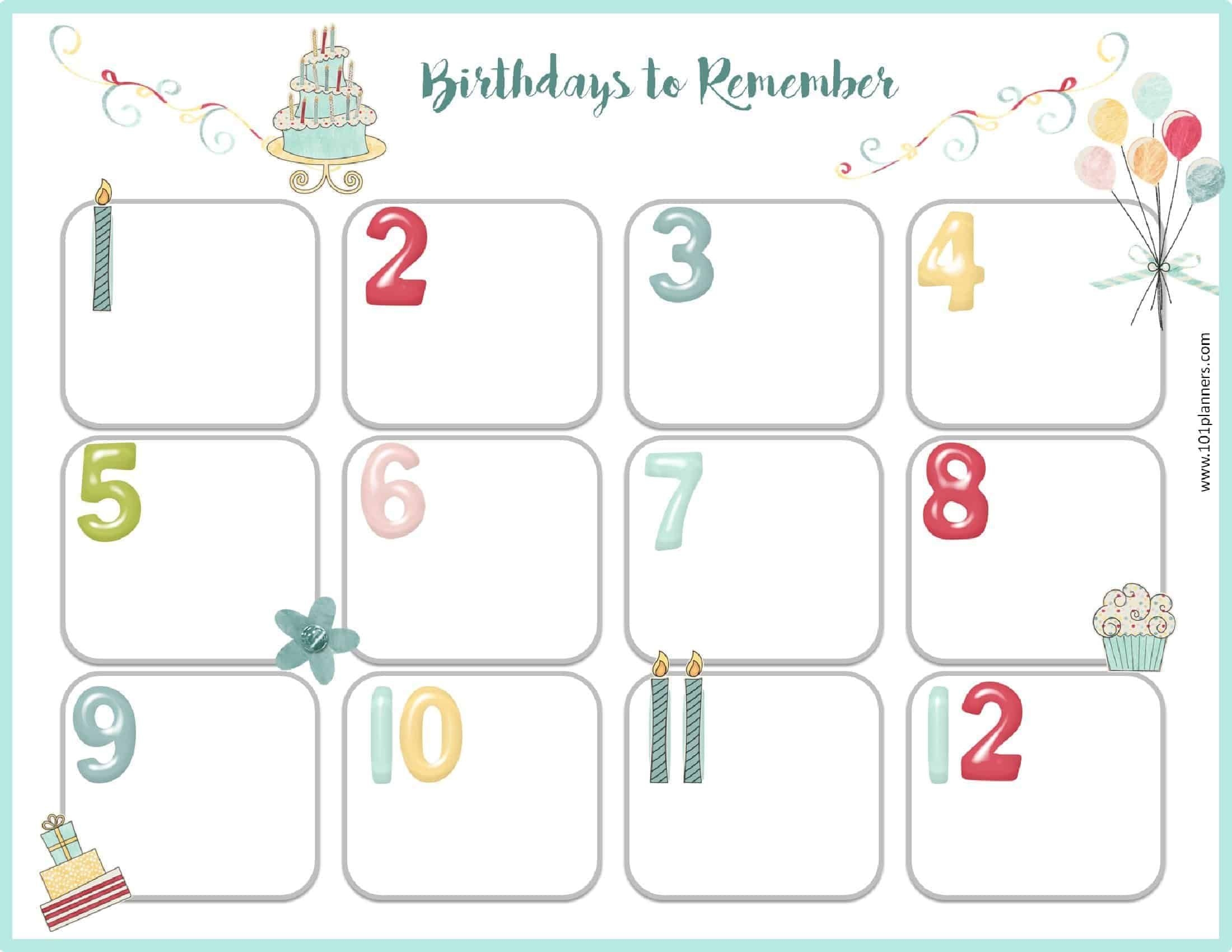 Birthday Calendar Template