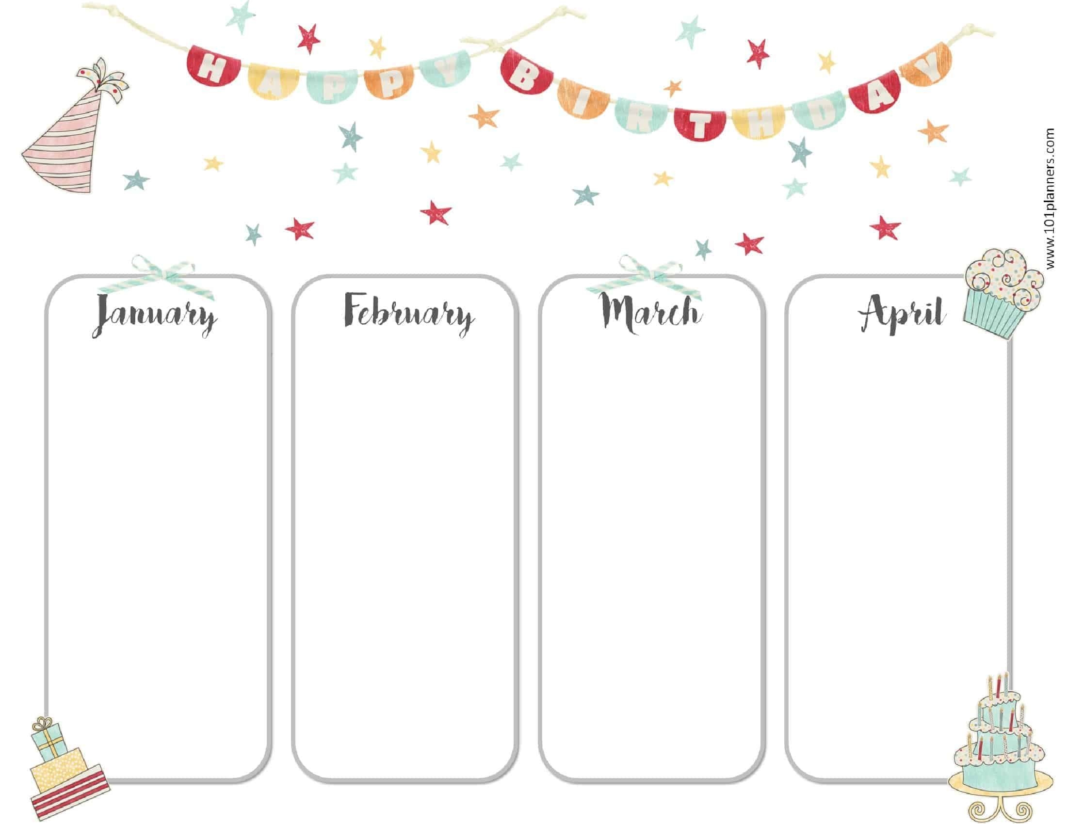 birthday calendar template