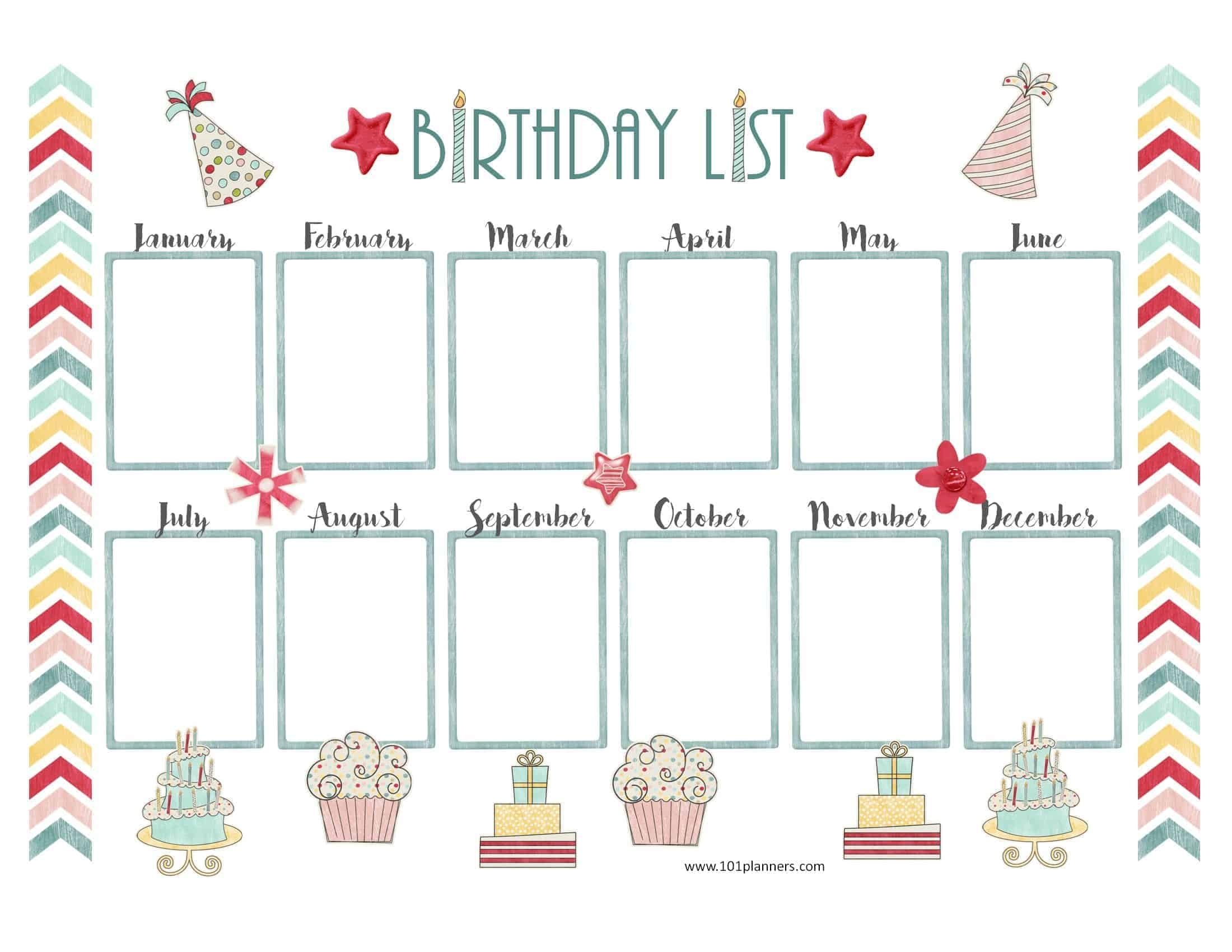 birthday calendar template