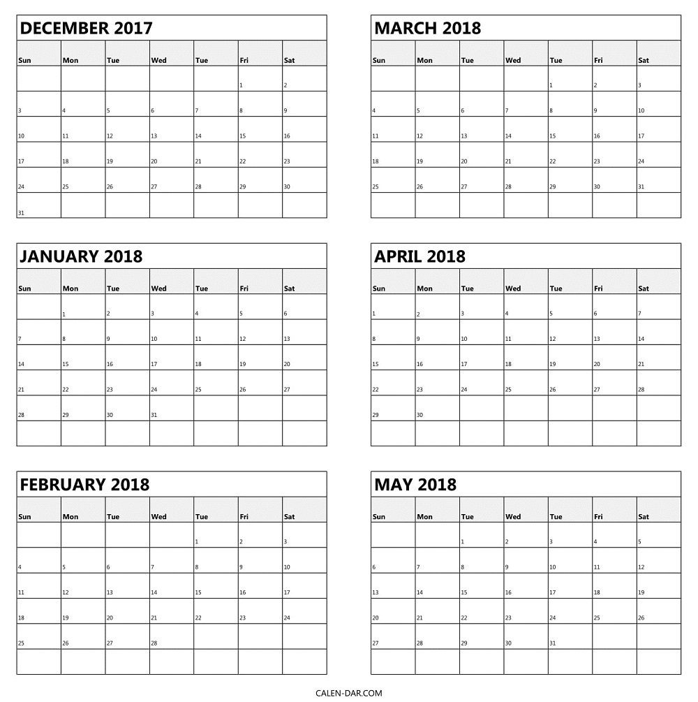 blank 2017 december to 2018 may calendar | half yearly