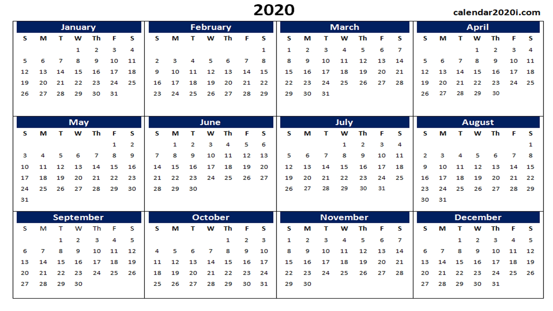 blank 2020 calendar printable templates | calendar 2020