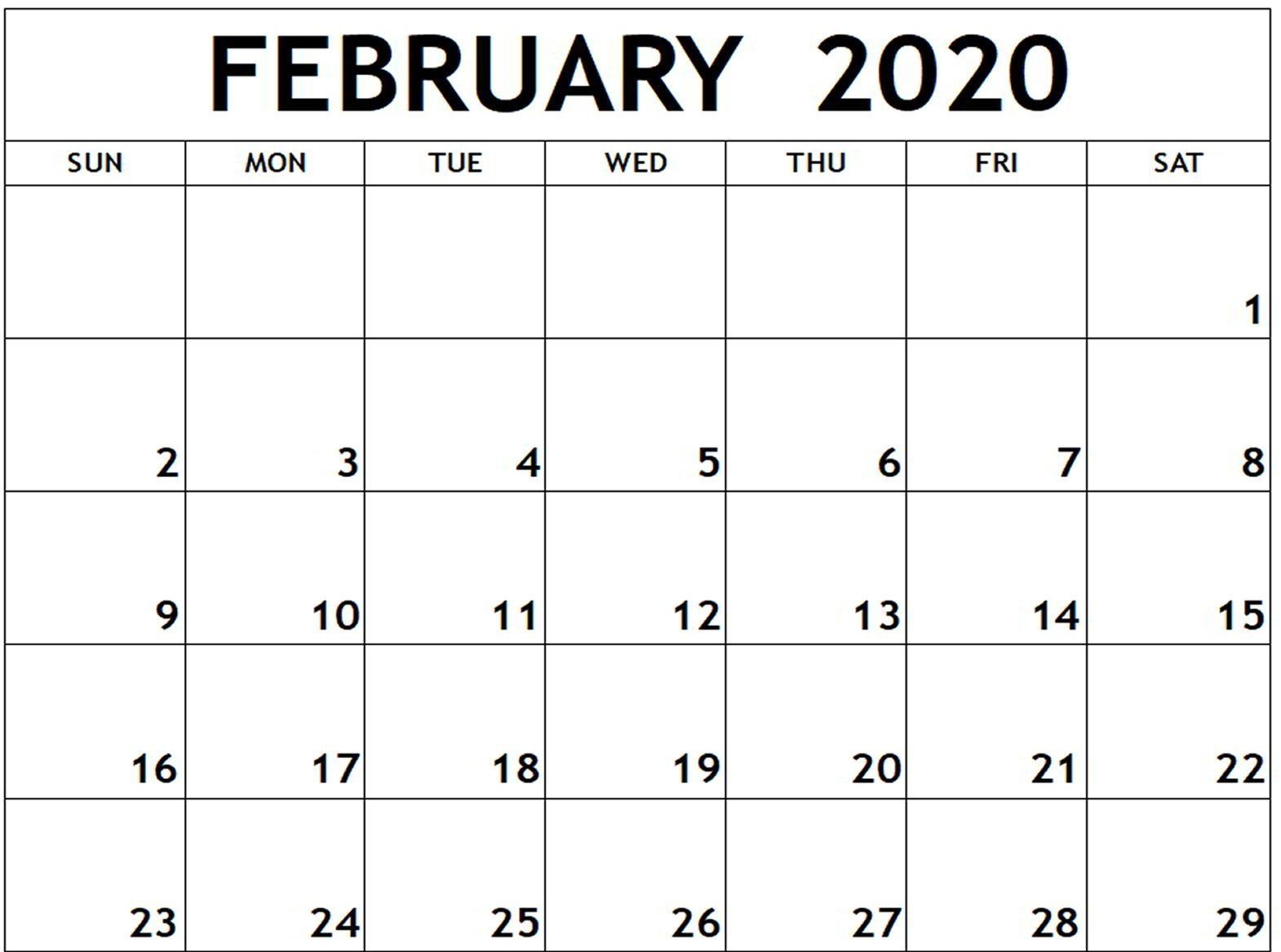Blank 2020 February Calendar Fillable Templates | February