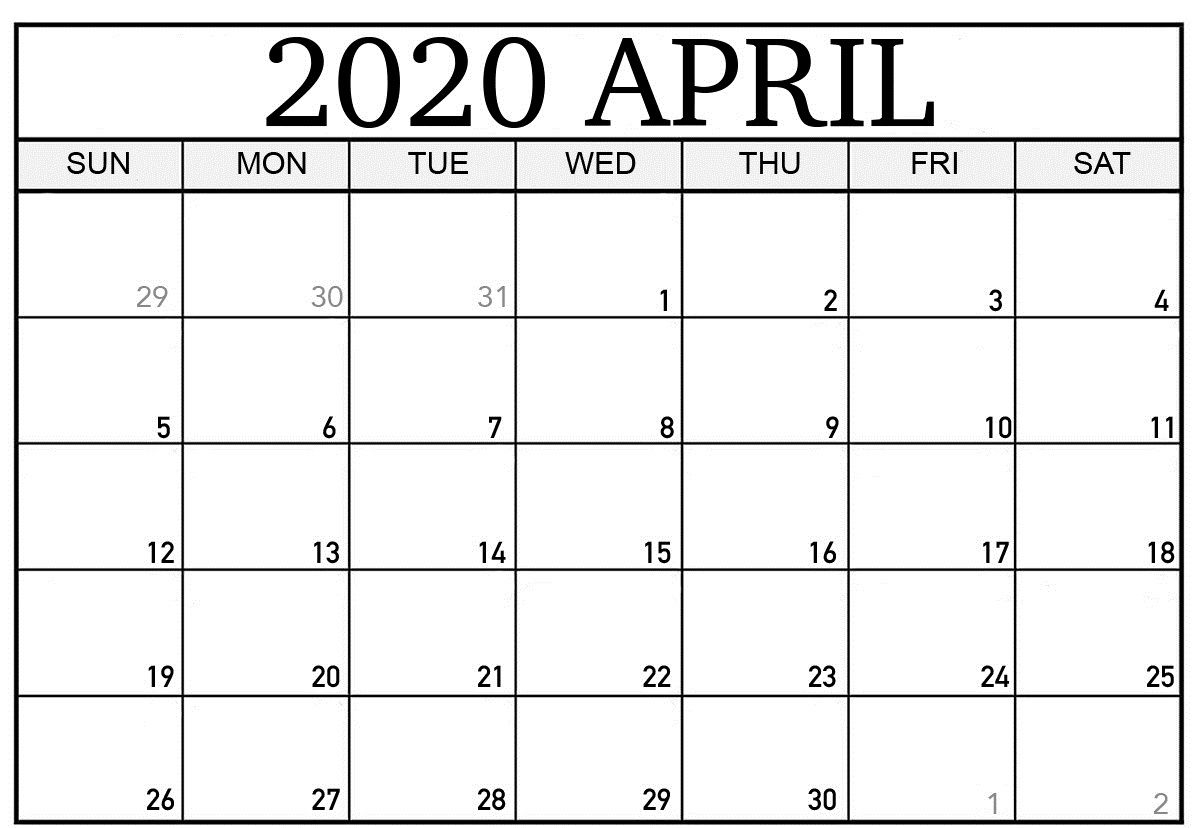 blank april 2020 calendar for employee attendance | free