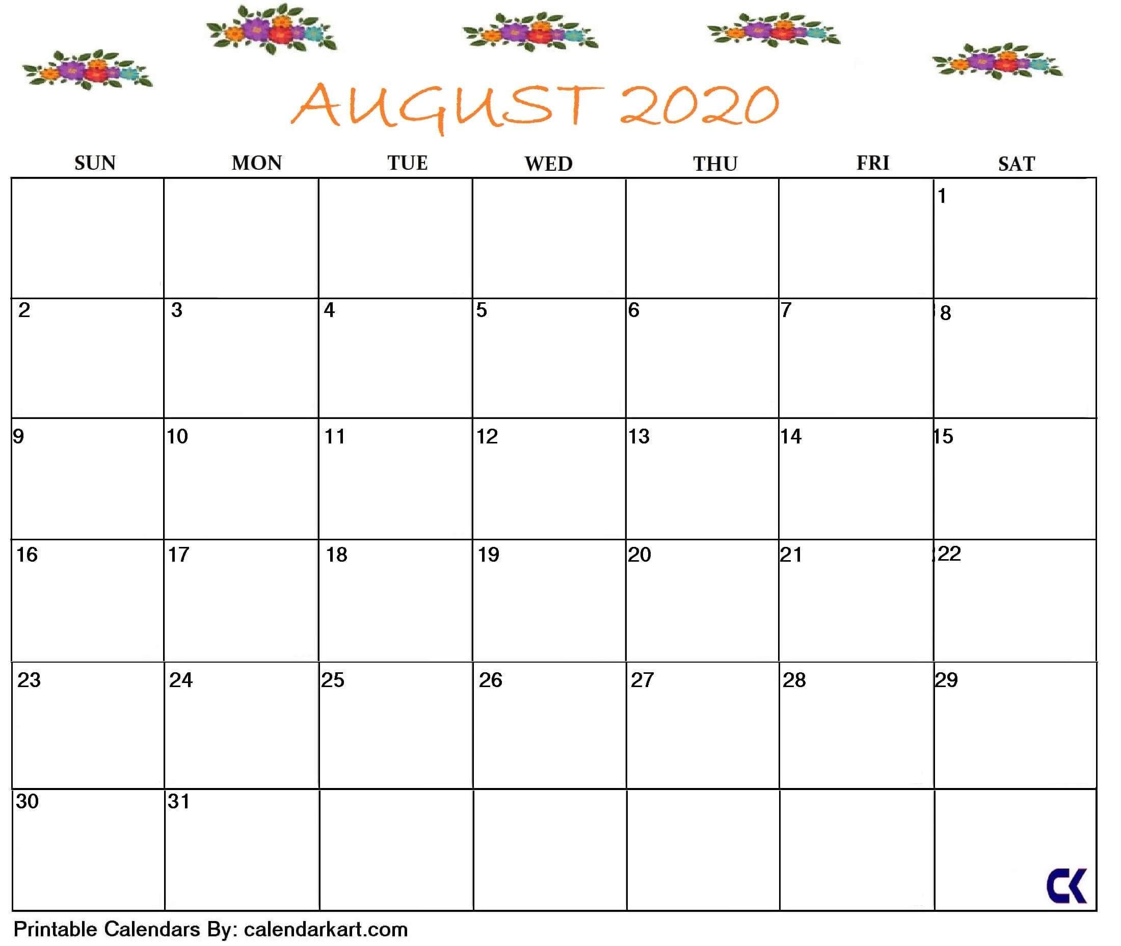 Blank August 2020 Calendar Printable | Teaching Resources