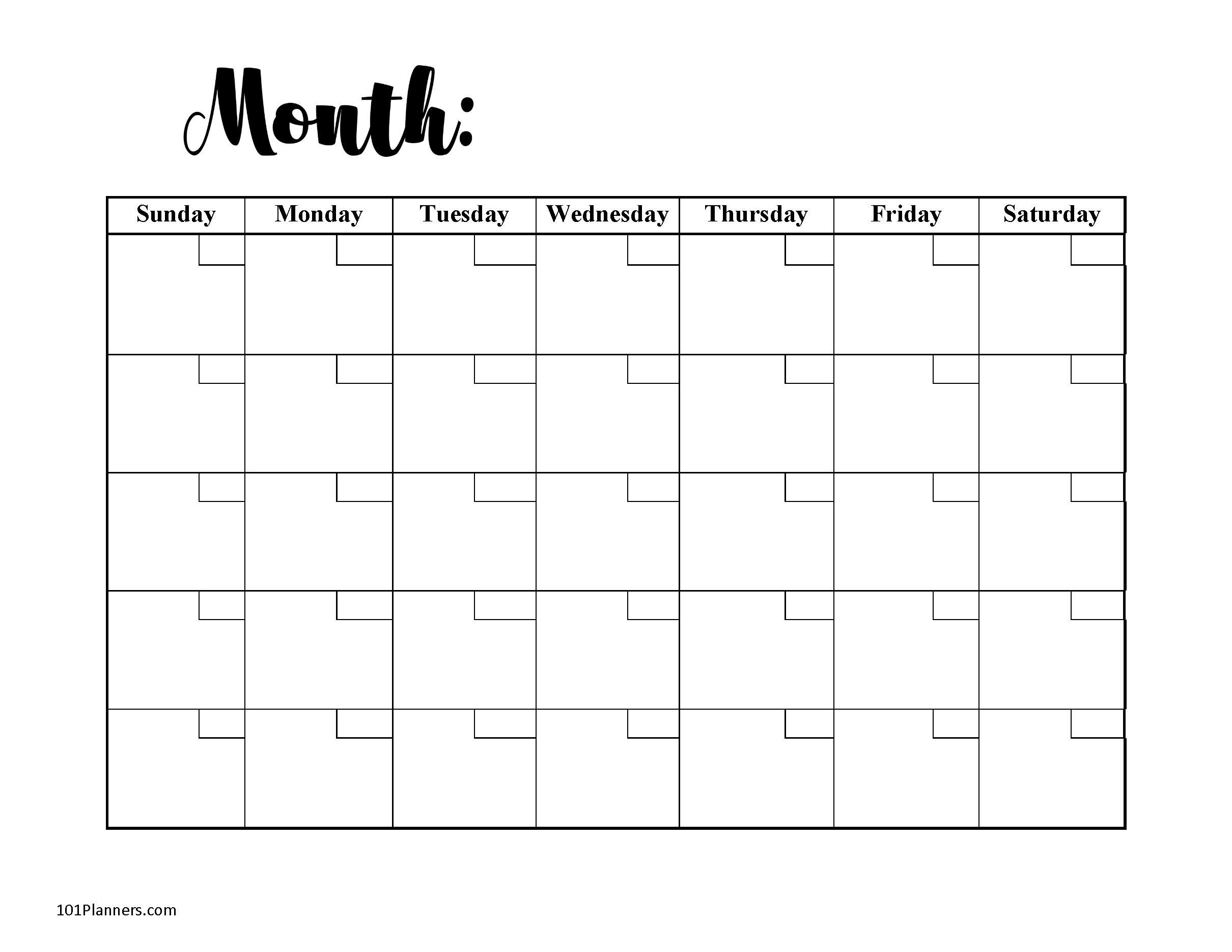 Monthly Calendar Blanks - Example Calendar Printable