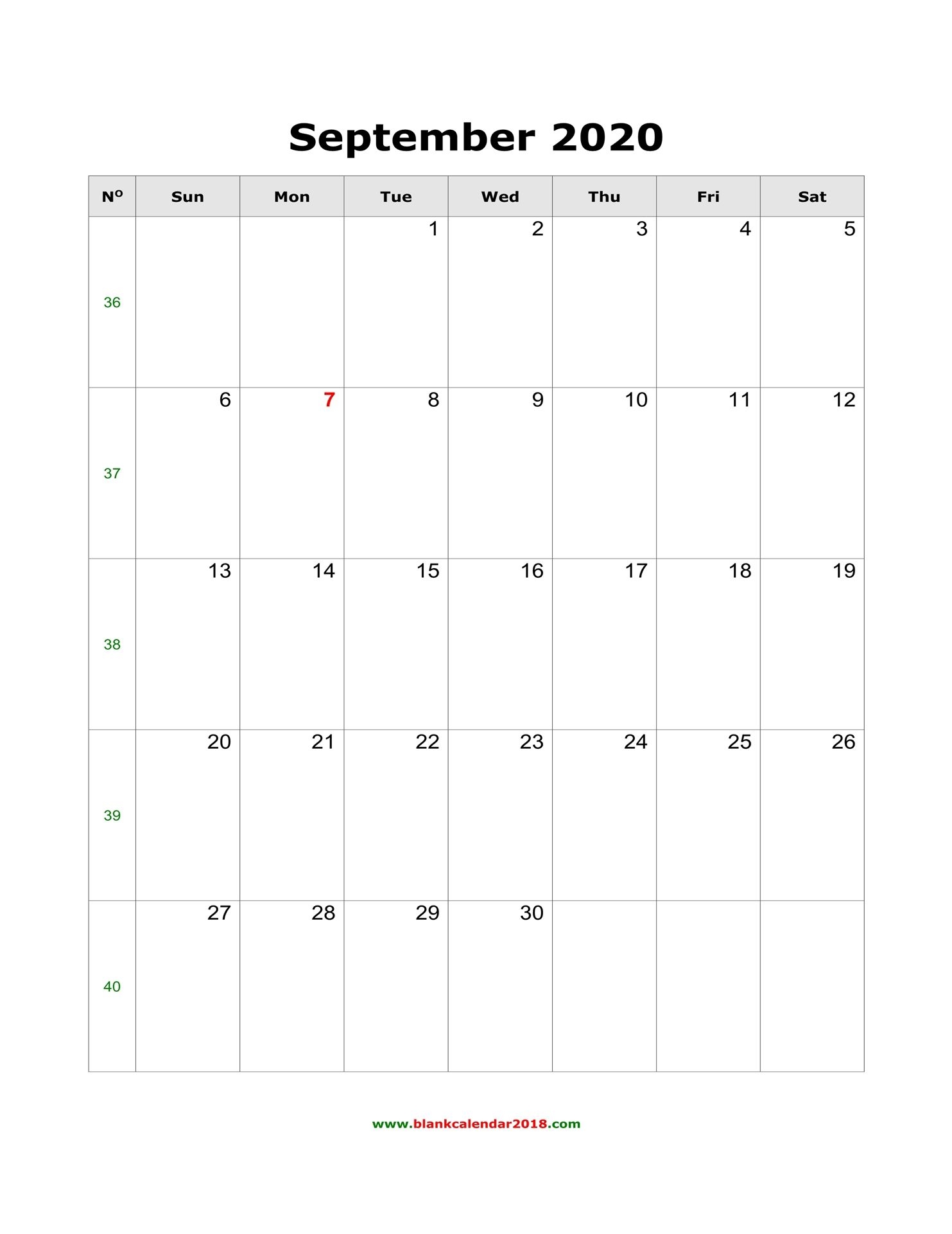 Blank Calendar For September 2020