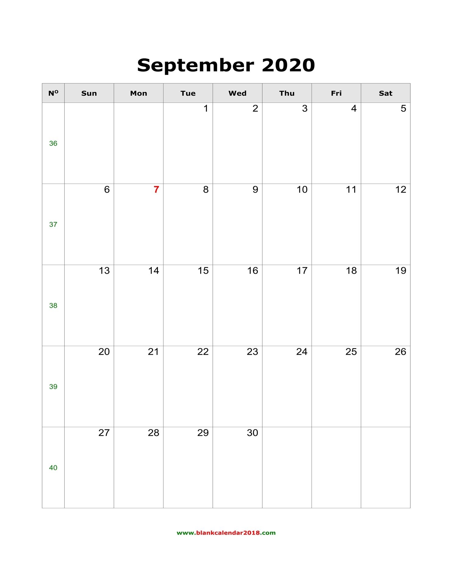 blank calendar for september 2020