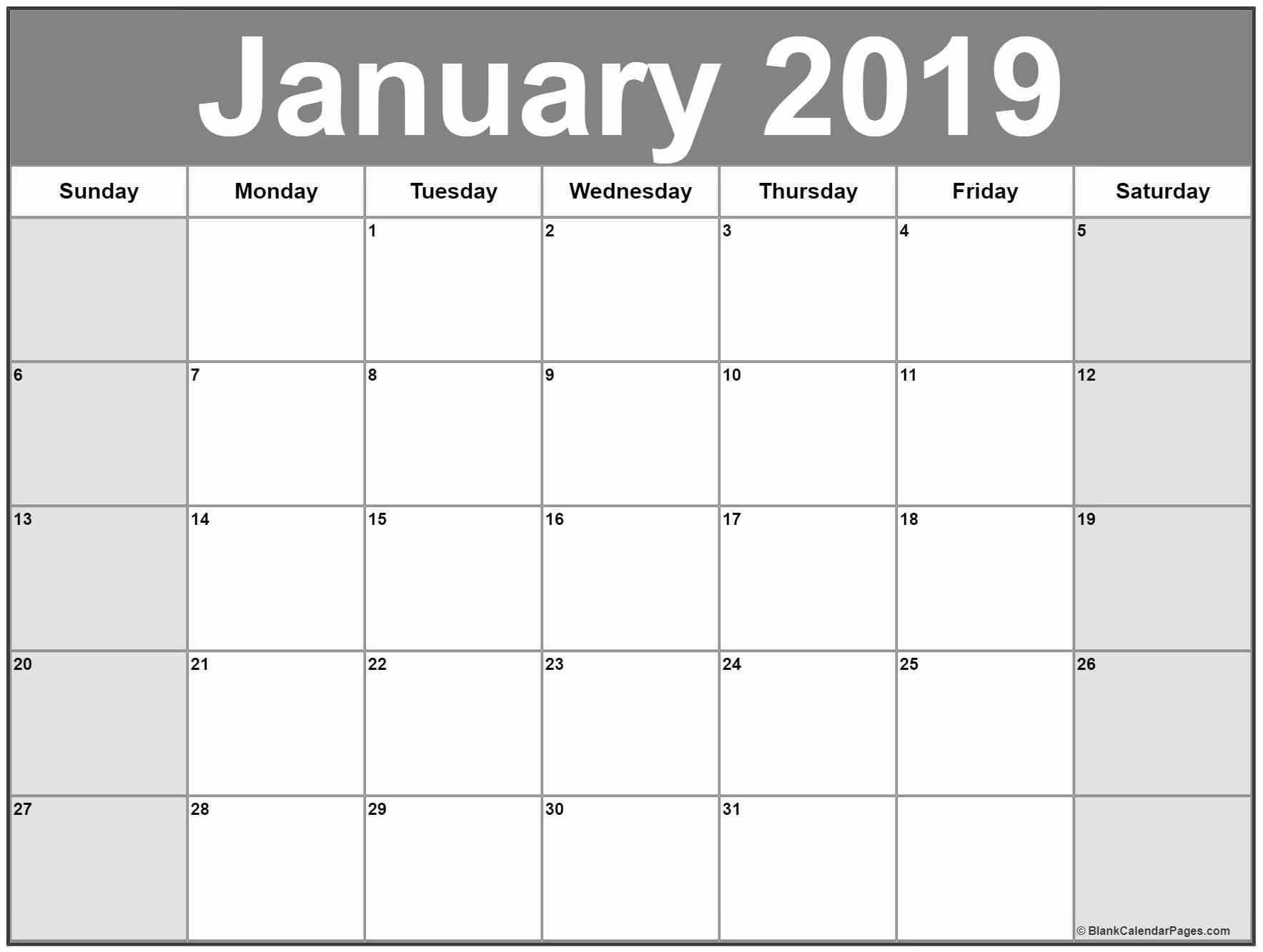 Blank Calendar Template 2019 Unique January 2019 Calendar In