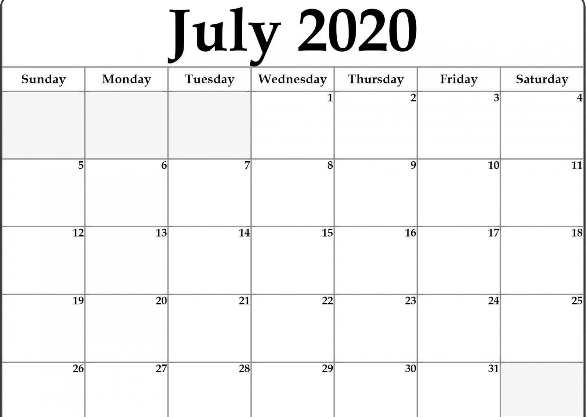 Blank Calendar Template 2020 Addictionary