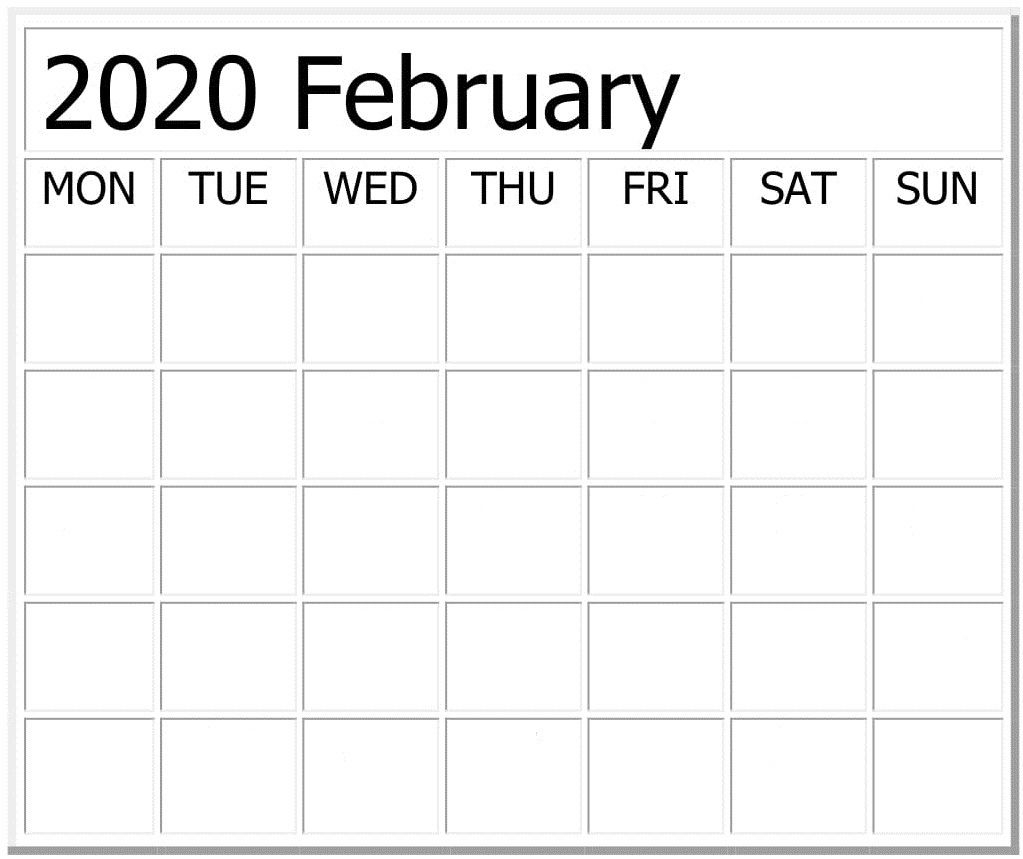 blank february 2020 calendar excel, word template latest