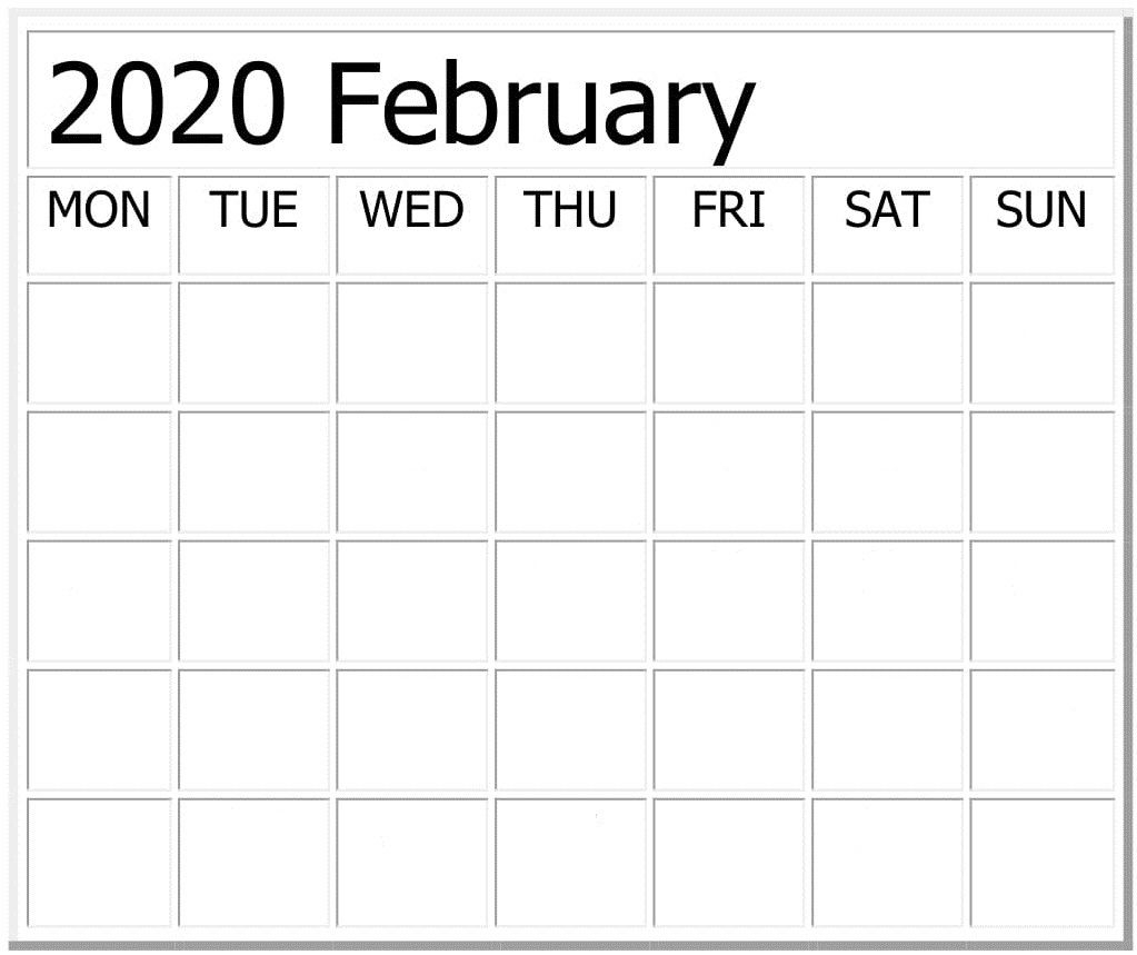 Blank February 2020 Calendar Excel, Word Template Latest