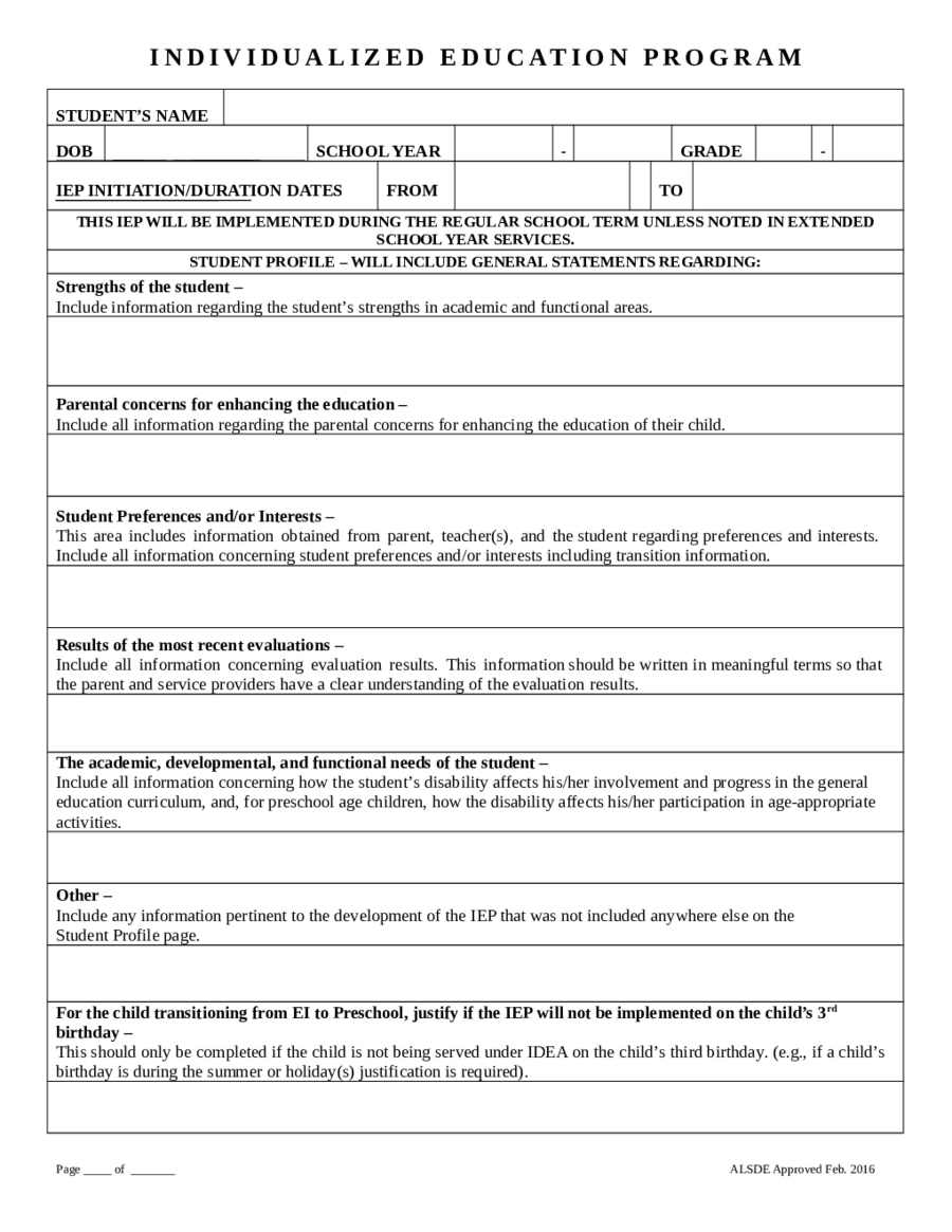 Blank Iep Template (8) Templates Example | Templates