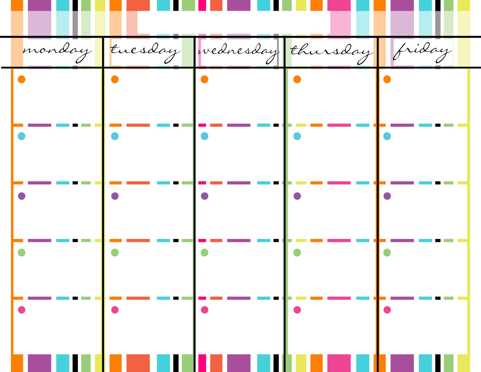 blank monday through friday printable calendar | monthly